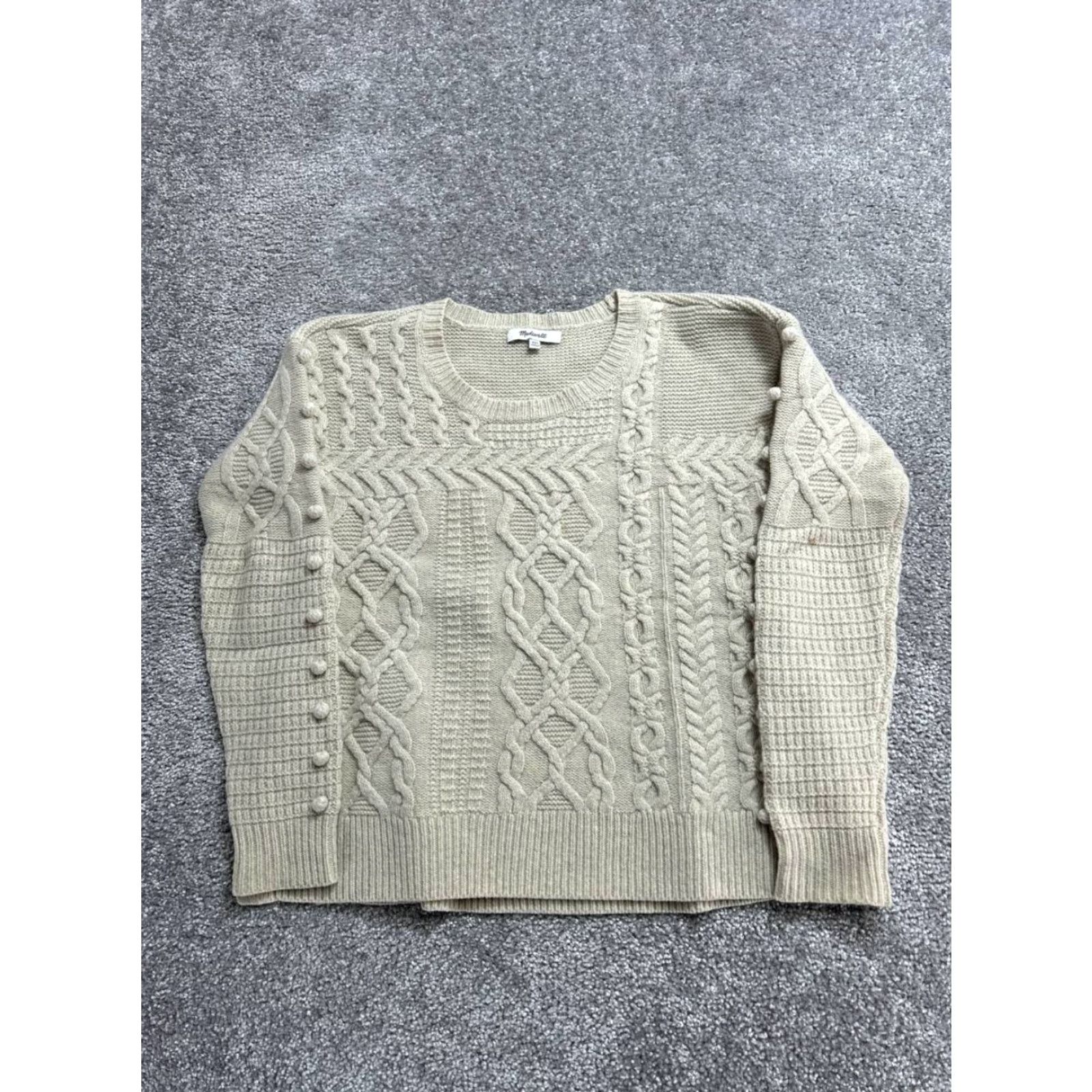 Madewell Madewell Sweater Womens XXS Beige Wool Cable Knit Bobble Open Side Crew Neck Size XXS / US 00 / IT 34 - 2 Thumbnail