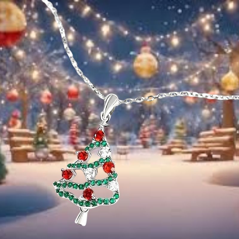 Handmade Christmas Tree Necklace New Red Green Crystals Mother Daught Size ONE SIZE - 8 Thumbnail