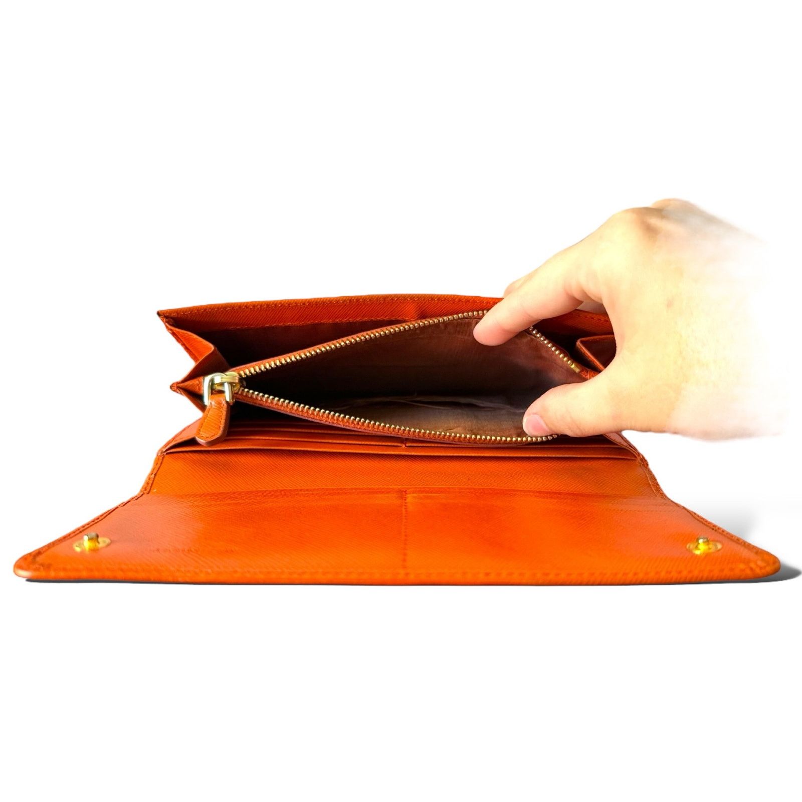 Prada PRADA Long Wallet Safiano Leather Pocket Orange REPAINTED Size ONE SIZE - 9 Thumbnail