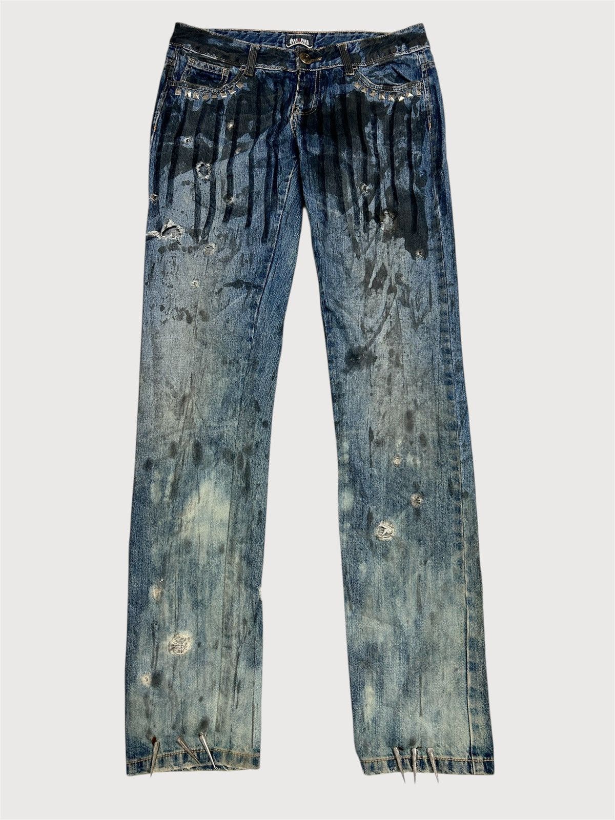 Jean Paul Gaultier 2000s Studded Distressed Denim Size US 31 - 1 Thumbnail