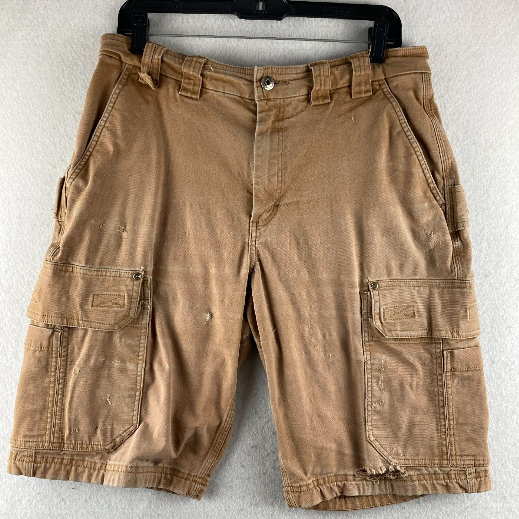CO Duluth Cargo Shorts Mens 34 Beige Canvas Outdoors Distressed Cargo Pocket Mid Rise 12in Regular Mens Size US 34 / EU 50 - 2 Thumbnail