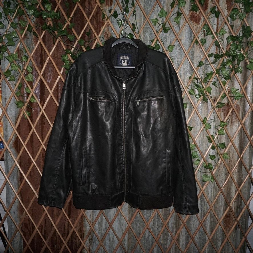 Route 66 XL - Vintage Y2K route 66 leather zip up 2000s biker jacket Size US XL / EU 56 / 4 - 1 Thumbnail