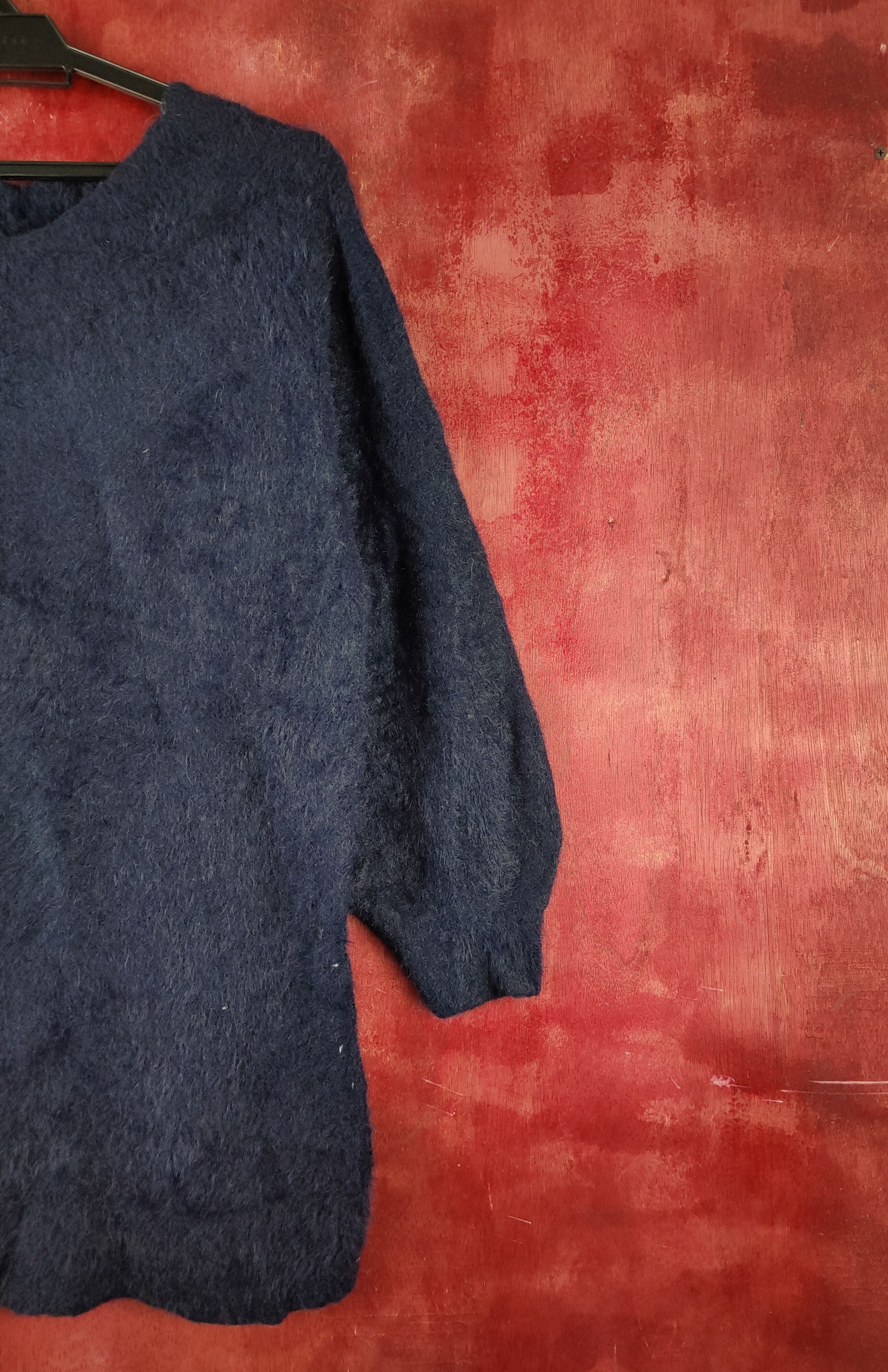 Homespun Knitwear × Japanese Brand × Vintage Back Number Navy Shag Shaggy Fur Mohair Knitwear #S2175 Size M / US 6-8 / IT 42-44 - 5 Thumbnail
