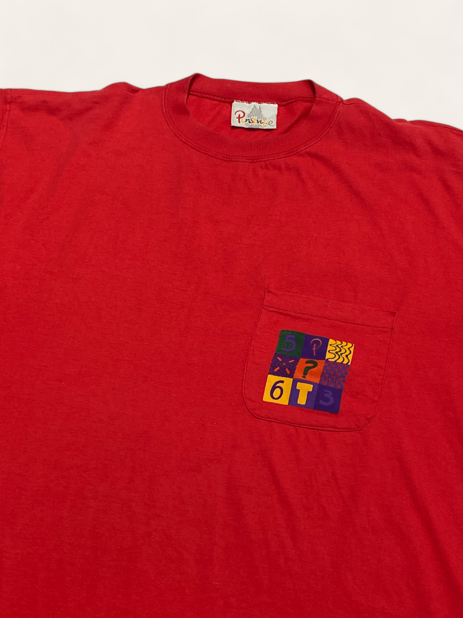 Vintage 90s Vintage PINSTRIPE Red Big Logo T Shirt Single Stitch Size US XL / EU 56 / 4 - 2 Thumbnail