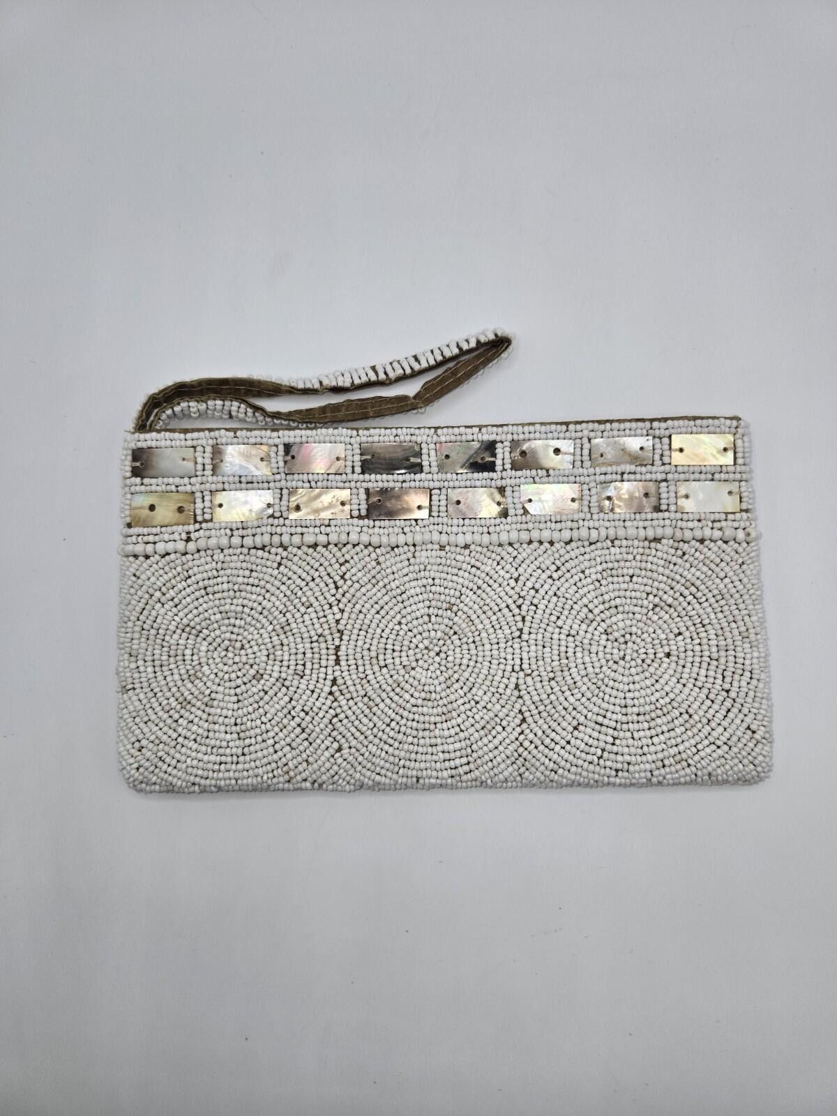 Handmade Vintage White Beaded Wristlet Clutch Mother of Pearl Size ONE SIZE - 1 Thumbnail