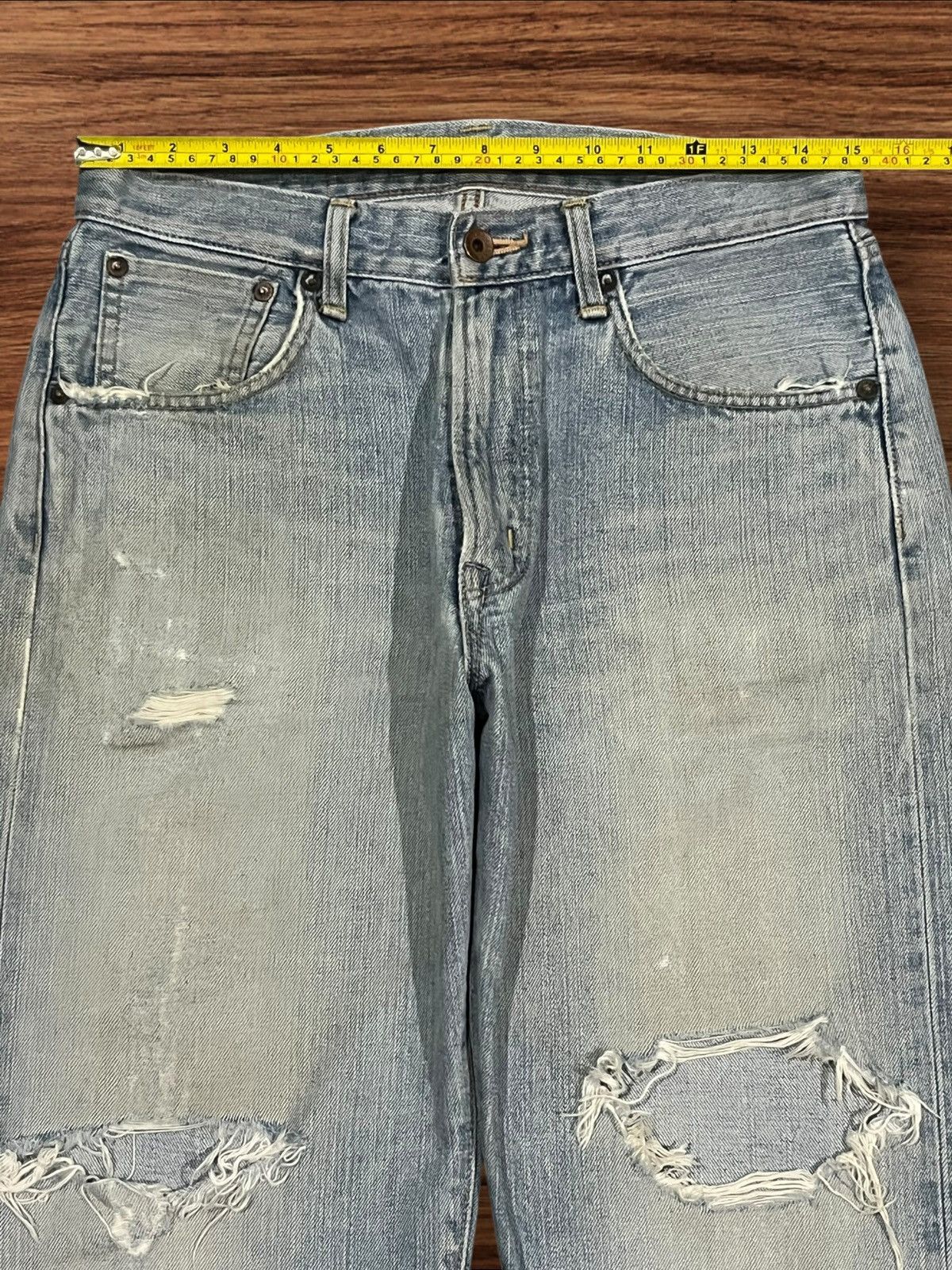 Edwin × Vintage Vintage Edwin 505X Blue Washed Distressed Selvedge Jeans Size US 29 - 15 Thumbnail