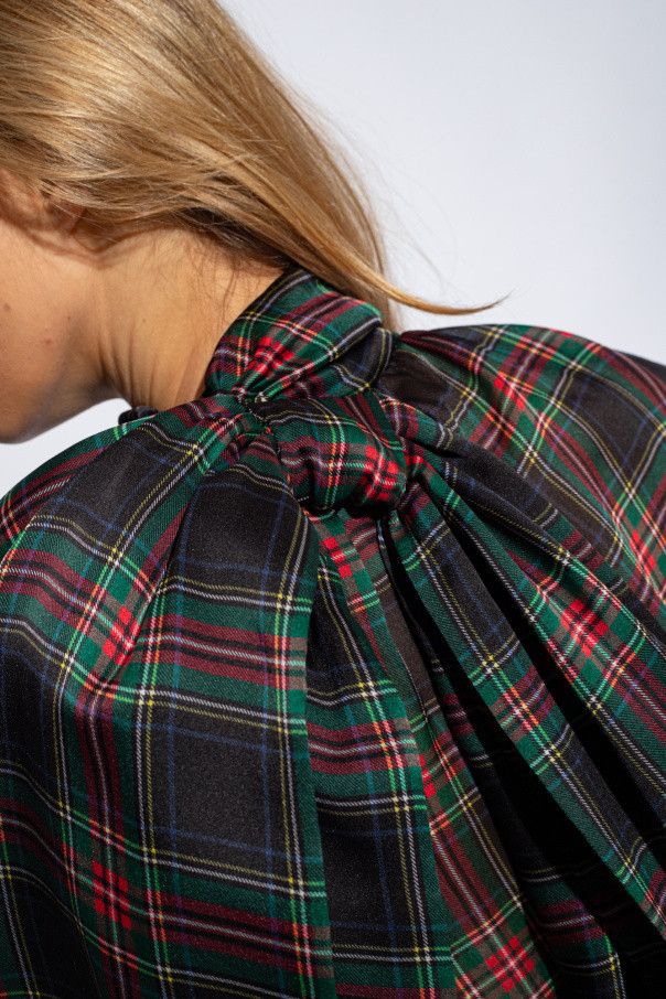 Saint Laurent Paris o1s1wg111124 Lavallière-Neck Blouse Plaid Silk Charmeuse Size S / US 4 / IT 40 - 5 Thumbnail