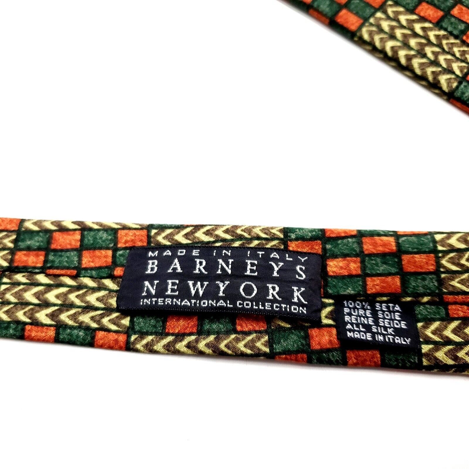 Barneys New York Barney's New York Silk Tie Print Green Orange Short Wide Size ONE SIZE - 3 Thumbnail