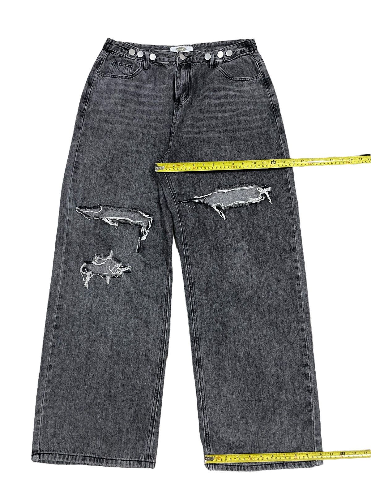 14th Addiction Japanese Brand Grey Wash Distressed Adjustable Baggy Jeans Size US 33 - 16 Thumbnail