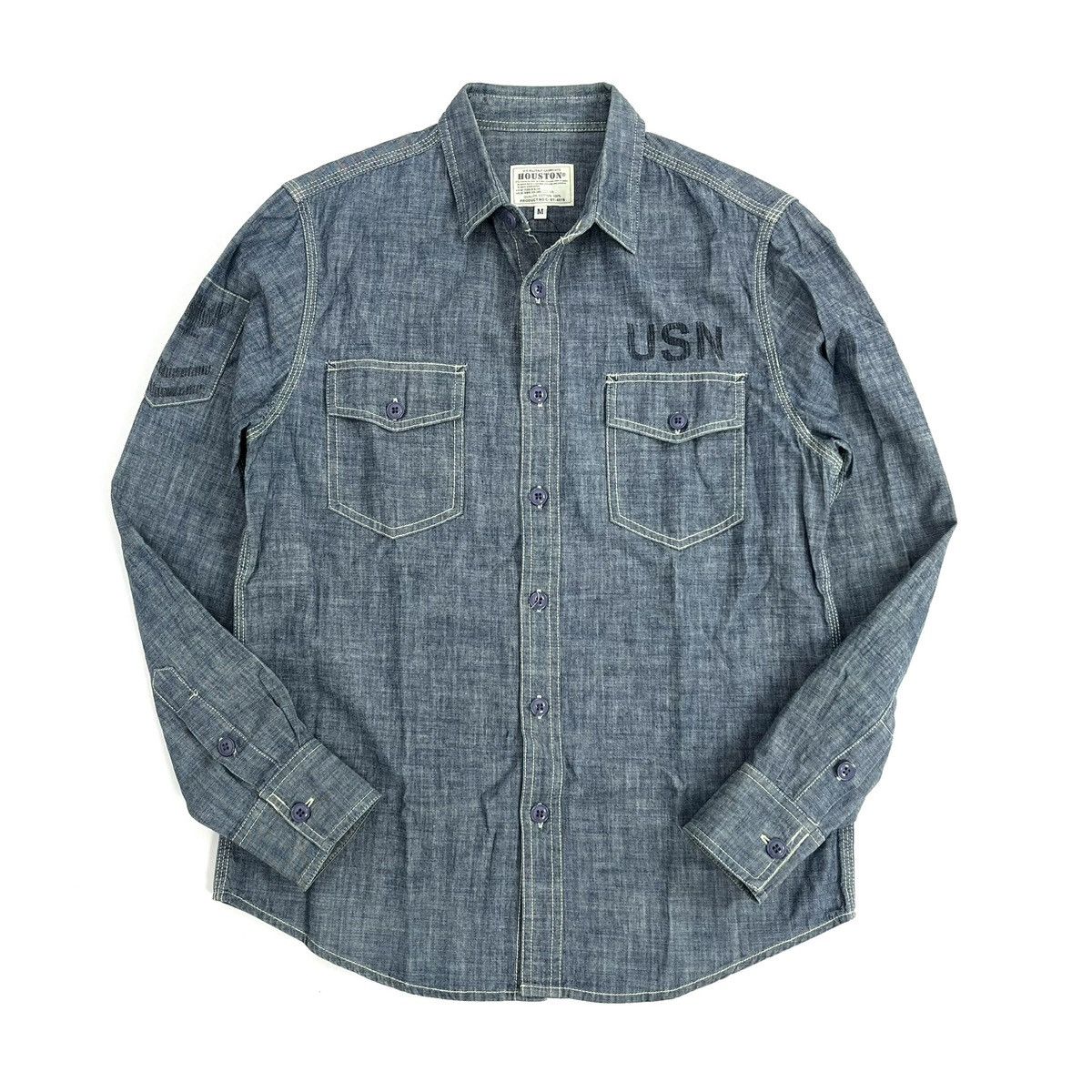 Japanese Brand Vintage Houston Military USN Chambray Pocket Denim Shirt Size US M / EU 48-50 / 2 - 1 Thumbnail