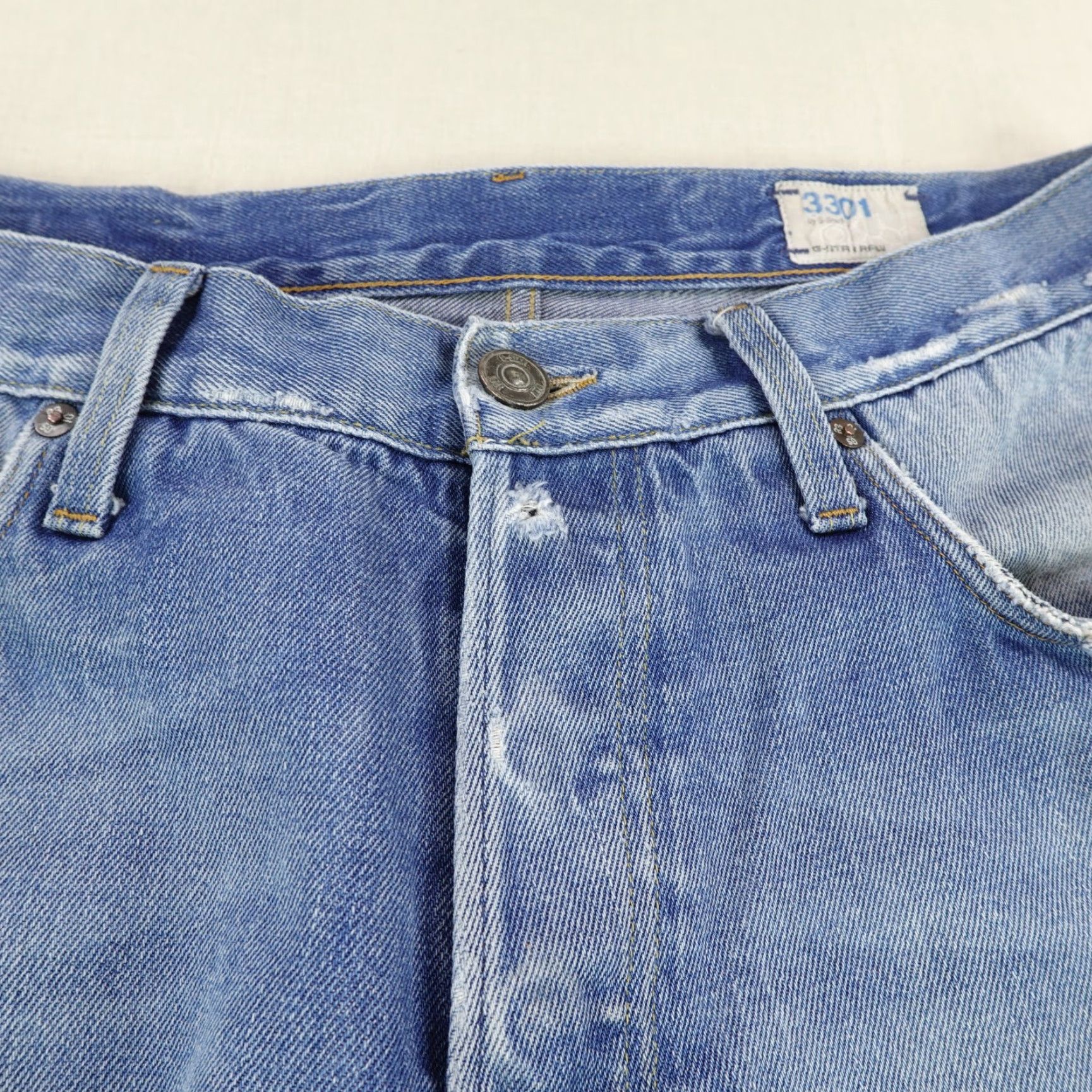 G-Star G-Star 3301 Jeans - Denim Bootcut Distressed Button Fly - Mens 34x26 Blue Denim Size US 33 - 4 Thumbnail