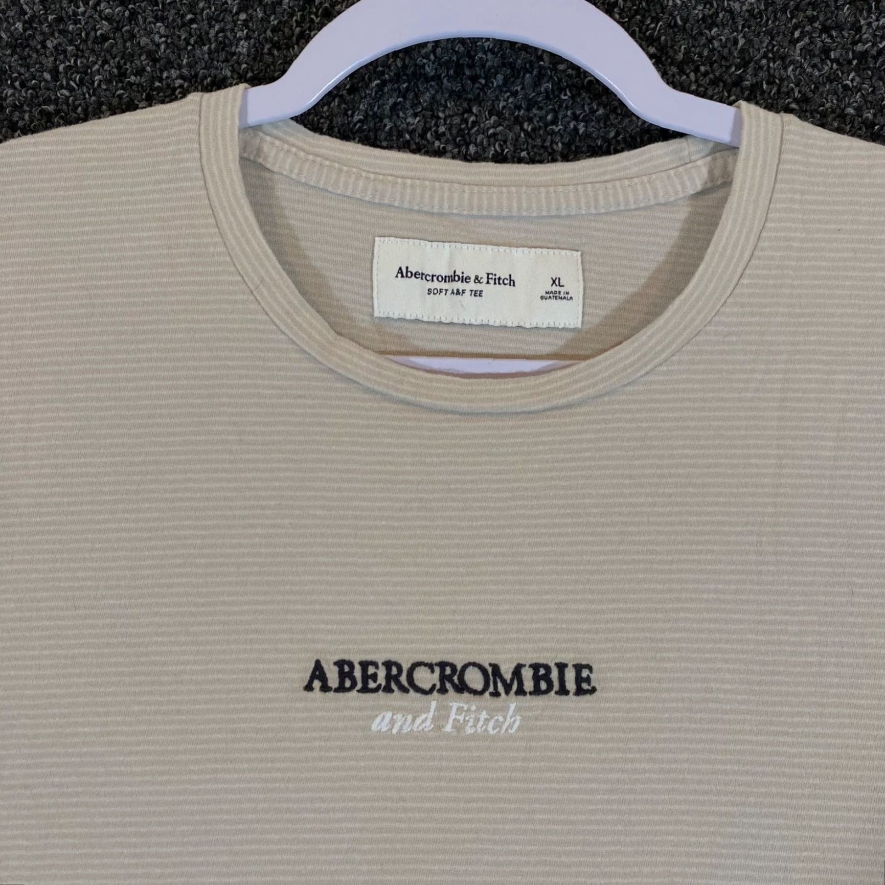 Abercrombie & Fitch Abercrombie & Fitch Shirt Mens XL Cream Brown Spellout Striped Short Sleeve T-Shirt Logo Vintage? No Size US XL / EU 56 / 4 - 2 Thumbnail