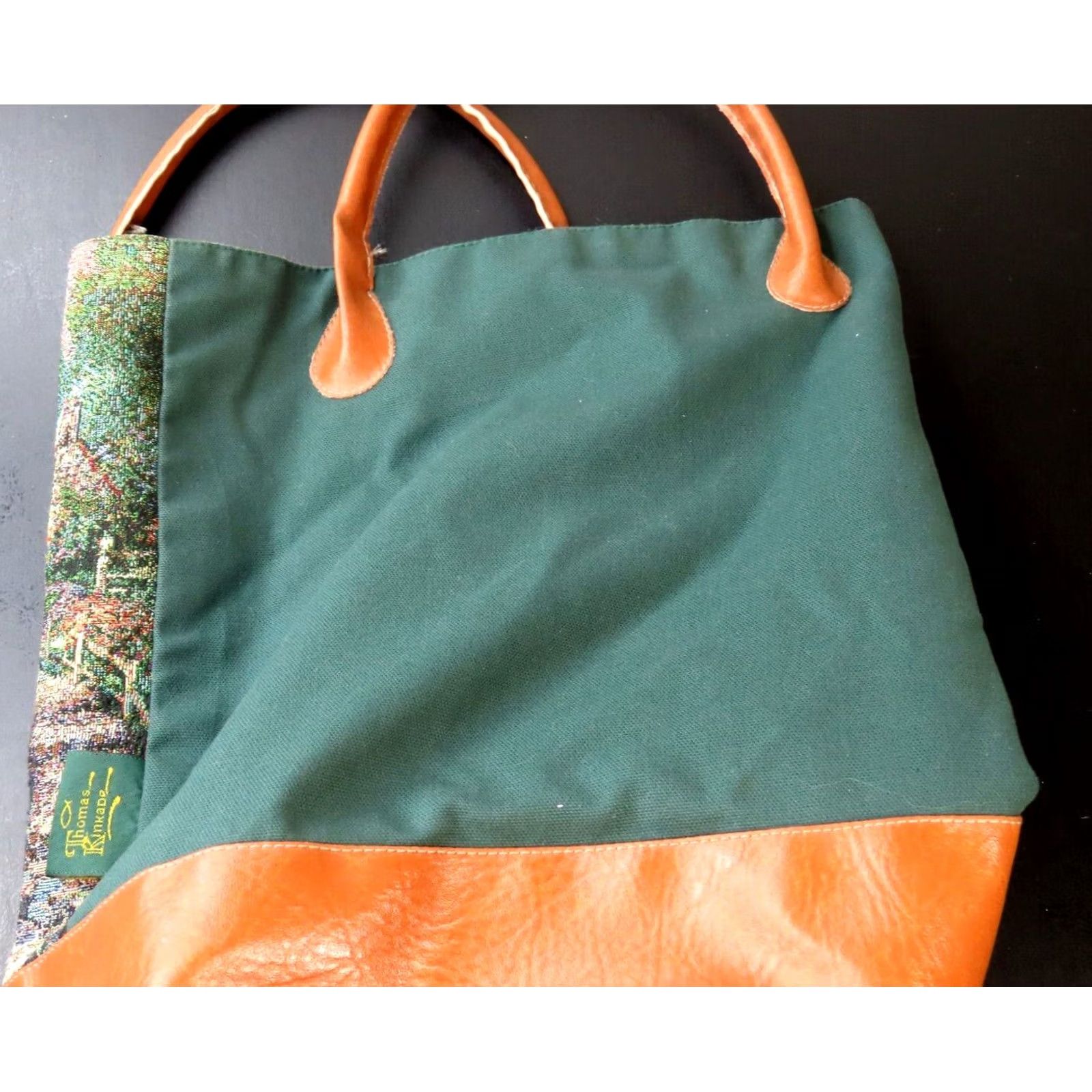 Vintage VINTAGE Thomas Kinkade Gregg Manufacturing Satchel/Top Handle Bag Rectangle 90s Beach Green Canvas with Lighthouse Scene Medium Womens Size ONE SIZE - 4 Thumbnail