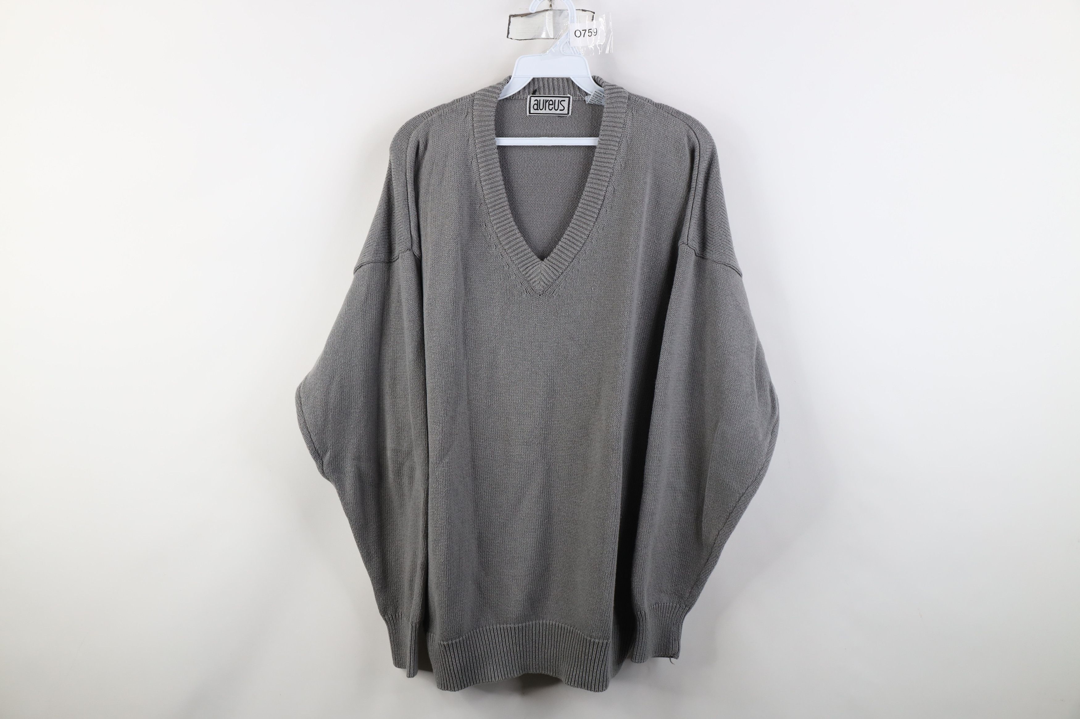 Vintage Vintage 90s Streetwear Blank Ribbed Knit V-Neck Sweater Gray Size US XL / EU 56 / 4 - 1 Thumbnail