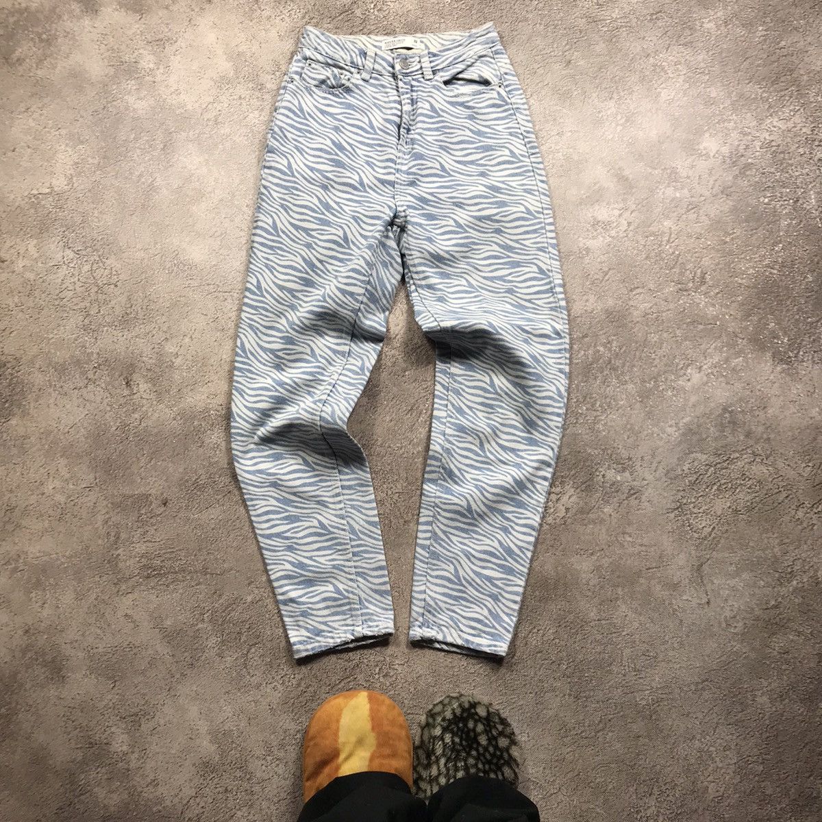 Vintage Y2K Zebra Stripe Distressed Baggy Jeans Grunge Skate Logo 24 Size 24" / US 00 / IT 34 - 2 Thumbnail