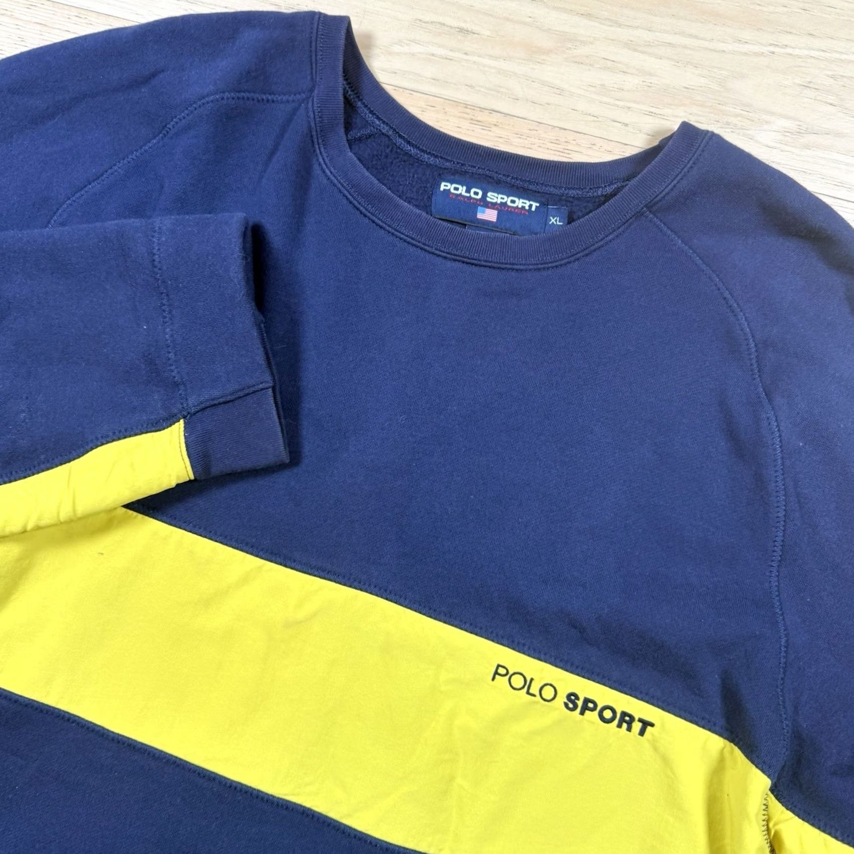 Polo Ralph Lauren VINTAGE Polo Ralph Lauren Sport Crew Neck Sweatshirt Mens XL Yellow Stripe Block Shirt Pullover Size US XL / EU 56 / 4 - 2 Thumbnail