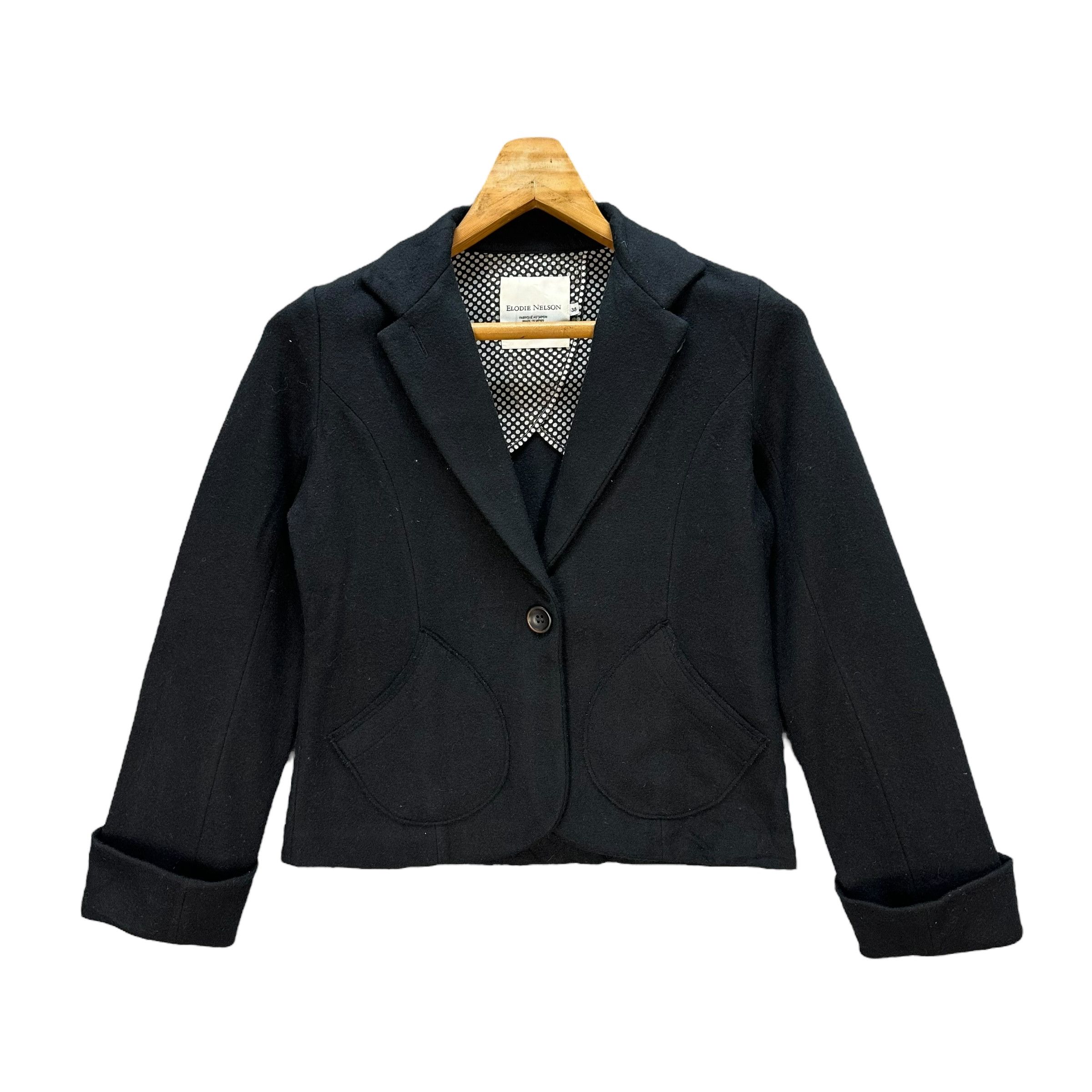 Japanese Brand ELODIE NELSON Single Button Wool Crop Jacket #A47-1095 Size S / US 4 / IT 40 - 1 Thumbnail