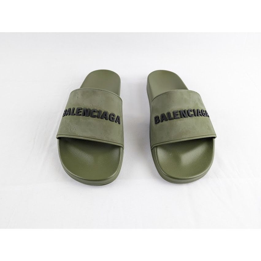 Balenciaga o1rshd1 Smooth Rubber Pool Slide Balenciaga Logo Kaki/Black Size US 10 / EU 43 - 2 Thumbnail