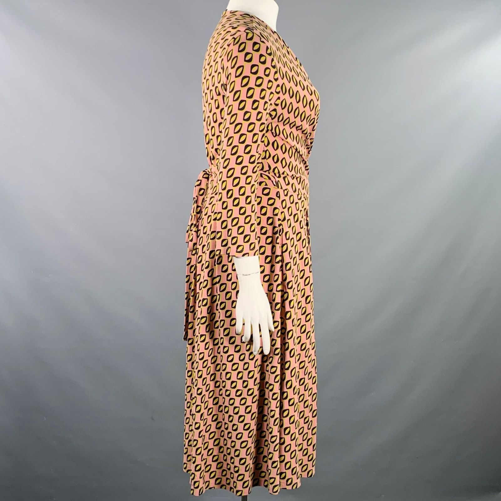 Max Mara Size XL Pink Black Yellow Viscose Blend Abstract Wrap Dress Size XL / US 12-14 / IT 48-50 - 2 Thumbnail
