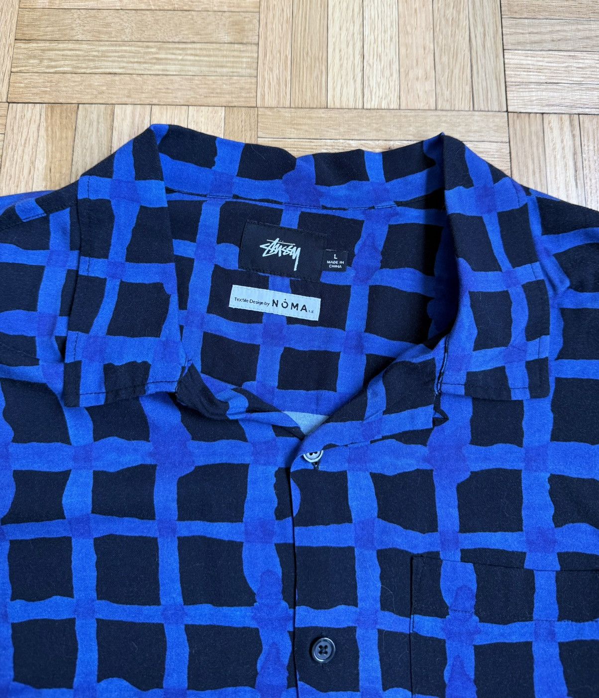 Stussy STUSSY NOMA HAND DRAWN GRID SHIRT BLACK/BLUE | Grailed