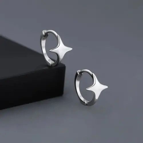 Jewelry Silver Color Star Hoops Earrings Size ONE SIZE - 3 Thumbnail