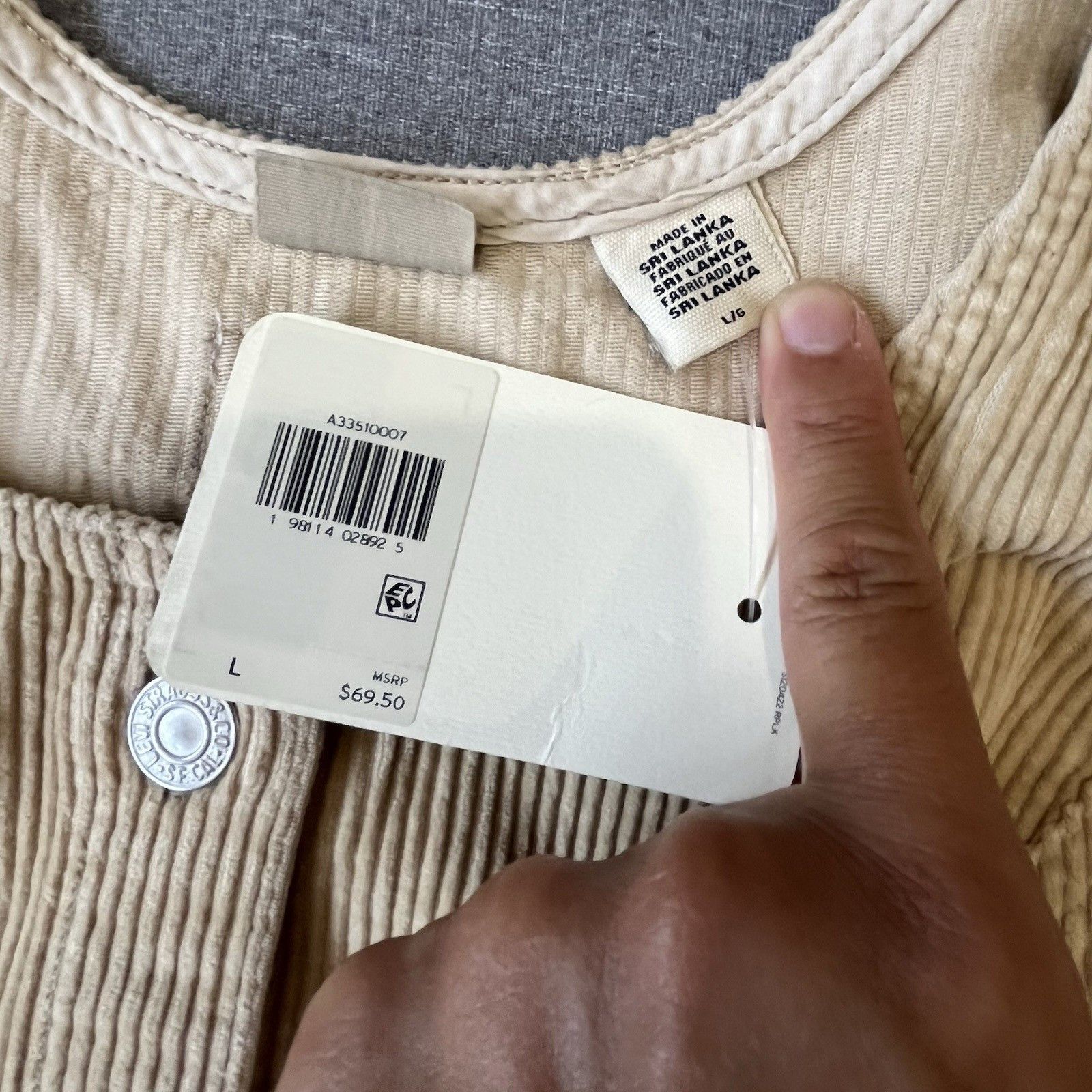 Levi's Levi's Tuli Corduroy Women Mini Dress, L 100% Cotton, NWT Size L / US 10 / IT 46 - 3 Thumbnail