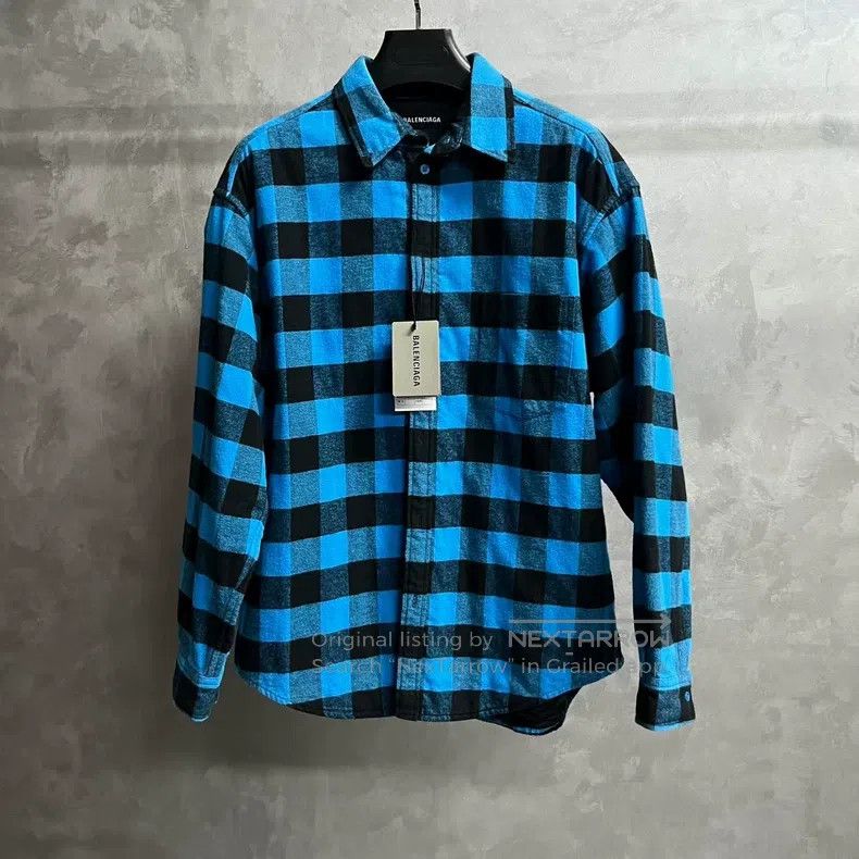 Balenciaga Balenciaga Blue Plaid Collar Long Sleeve Shirt Jacket Size US S / EU 44-46 / 1 - 1 Thumbnail
