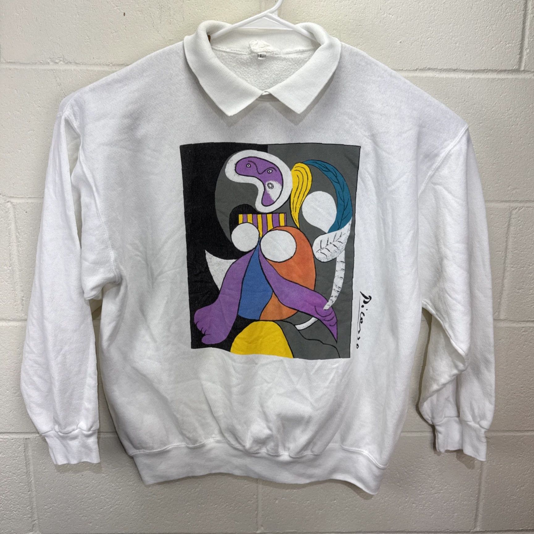Vintage VINTAGE Pablo Picasso Abstract Art Sweatshirt 1980s White Collared Art Deco Adult Large Size US L / EU 52-54 / 3 - 2 Thumbnail