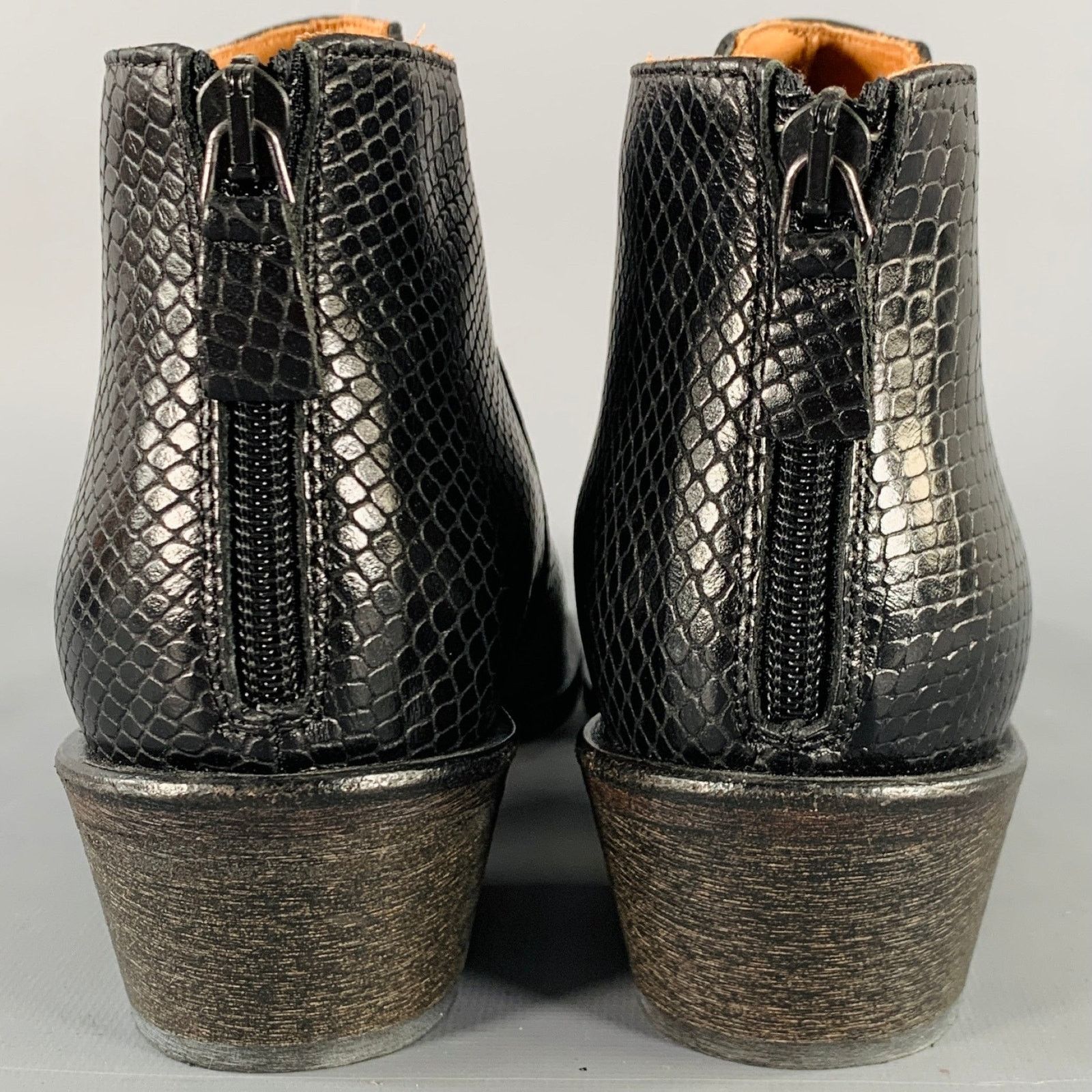 Other ANTHOLOGY PARIS Black Leather Snake Back Zip Ankle Boots Size US 9 / IT 39 - 3 Thumbnail
