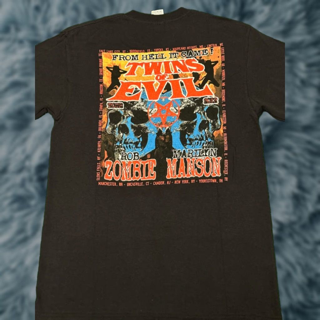 Twins VINTAGE Marilyn Manson Rob Zombie Twins Of Evil Tour 2012 VTG Shirt Mens M Black 90s Music Rock Band Tee Size US M / EU 48-50 / 2 - 1 Thumbnail