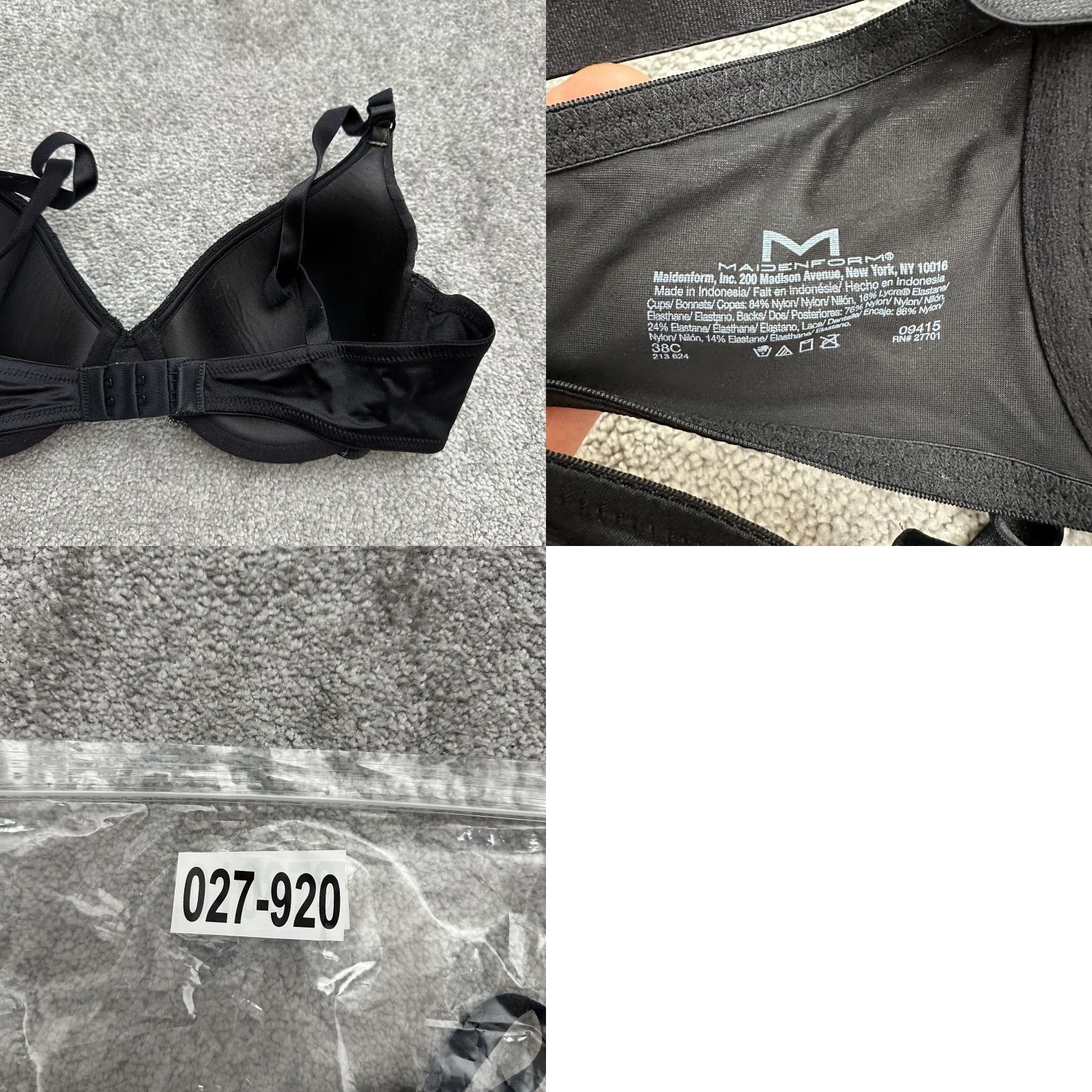 Vintage Maidenform Push Up Bra Women 38C Black Striped Lace Adjustable Strap 09415 Adult Regular Size 38C Womens Size ONE SIZE - 8 Thumbnail