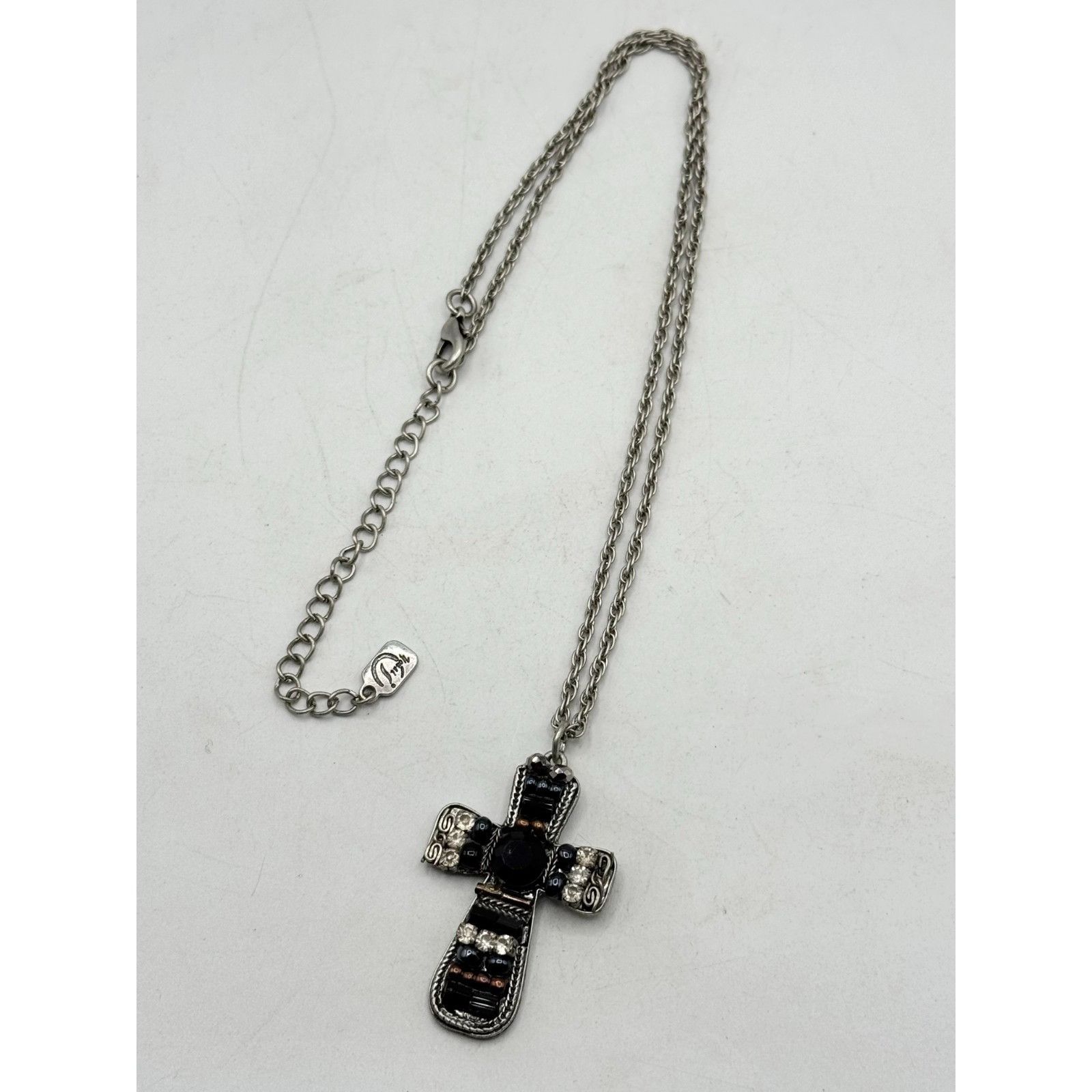 Vintage Vintage black crystal rhinestone beaded cross pendant charm Size ONE SIZE - 2 Thumbnail