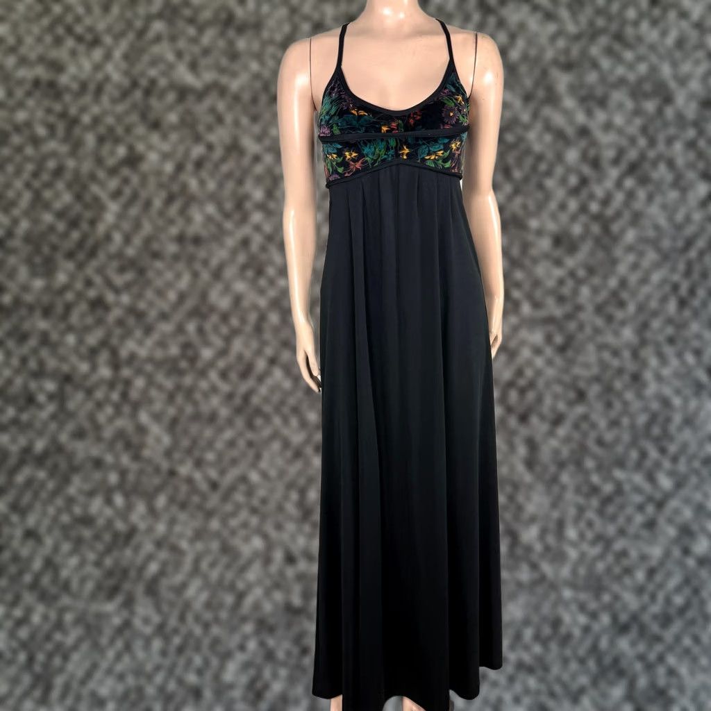 Velvet VINTAGE 70s Dress Maxi Black Polyester Knit Party Eveningwear 2XS Regular Long C4-25 Size XXS / US 00 / IT 34 - 1 Thumbnail