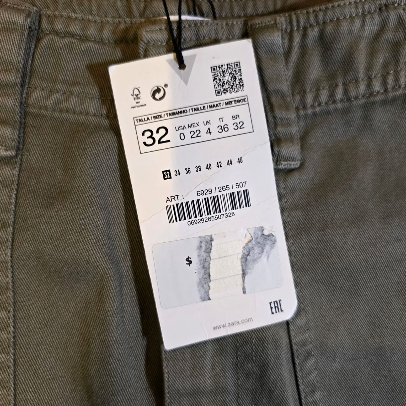 Zara Zara Pants Womens Size 0 Green Cargo Wide Leg Army Denim Casual Minimalist Basic Size 25" / US 0 / IT 36 - 4 Thumbnail