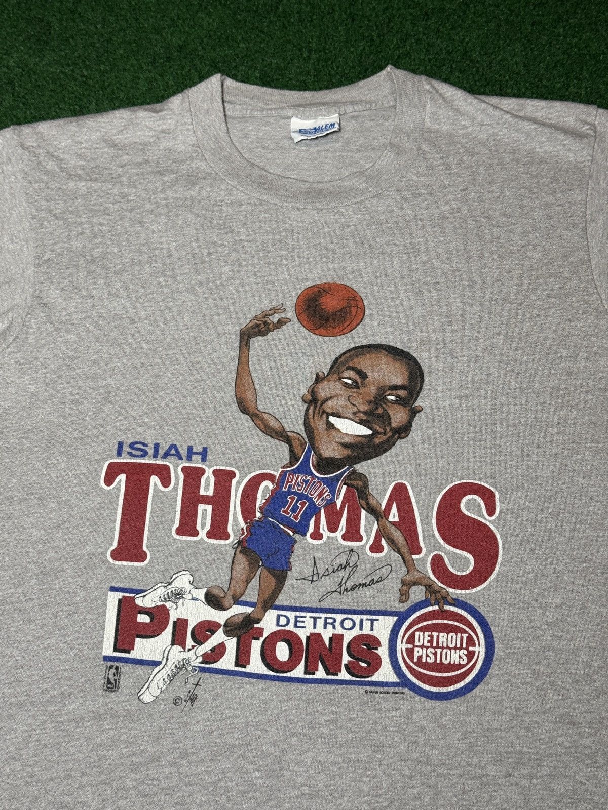 Salem Sportswear Vintage 80s Detroit Pistons Isiah Thomas Caricature T Shirt Size US L / EU 52-54 / 3 - 2 Thumbnail
