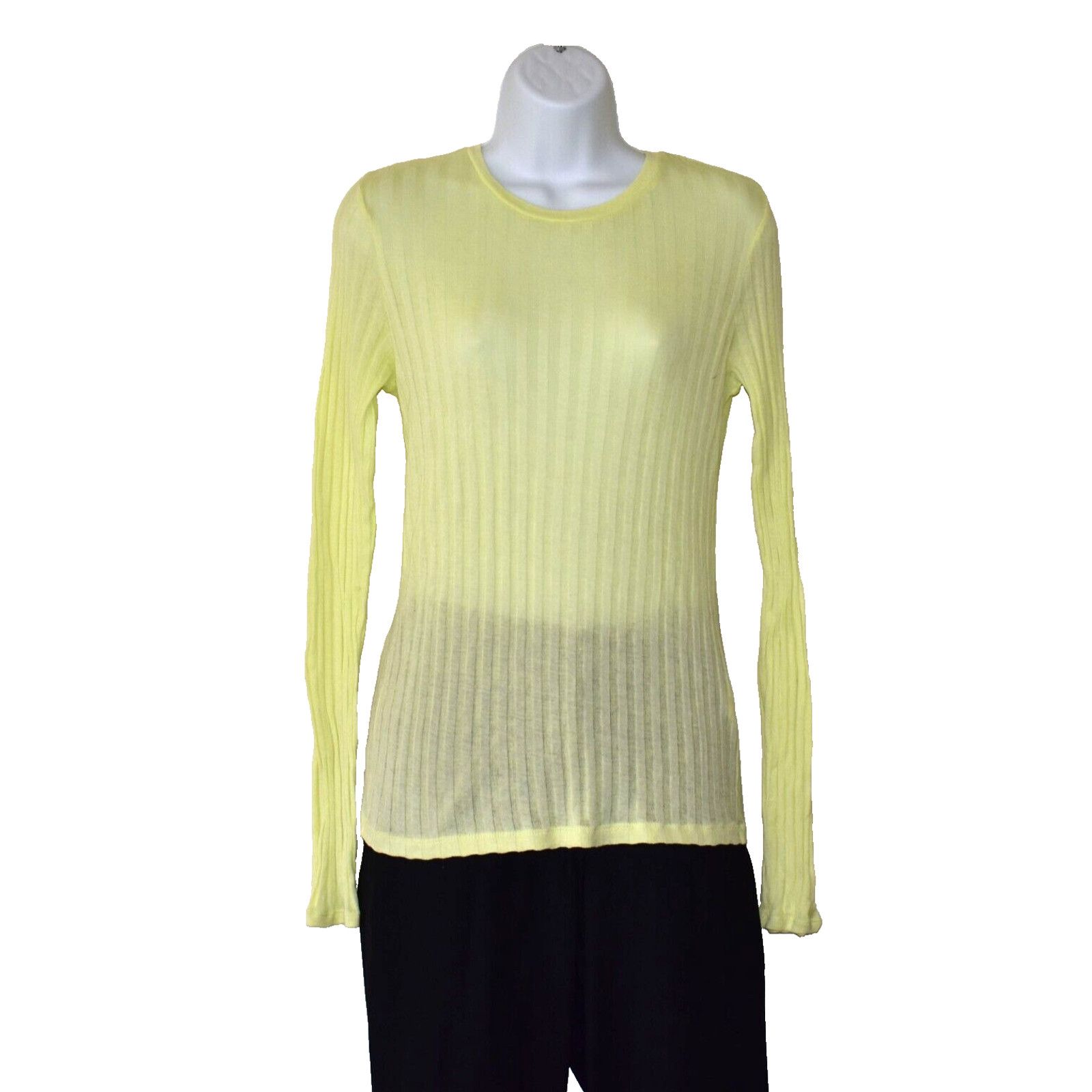 Vince VINCE Crewneck Yellow Cotton Stretch Knit Sweater Top Size L Size L / US 10 / IT 46 - 1 Thumbnail