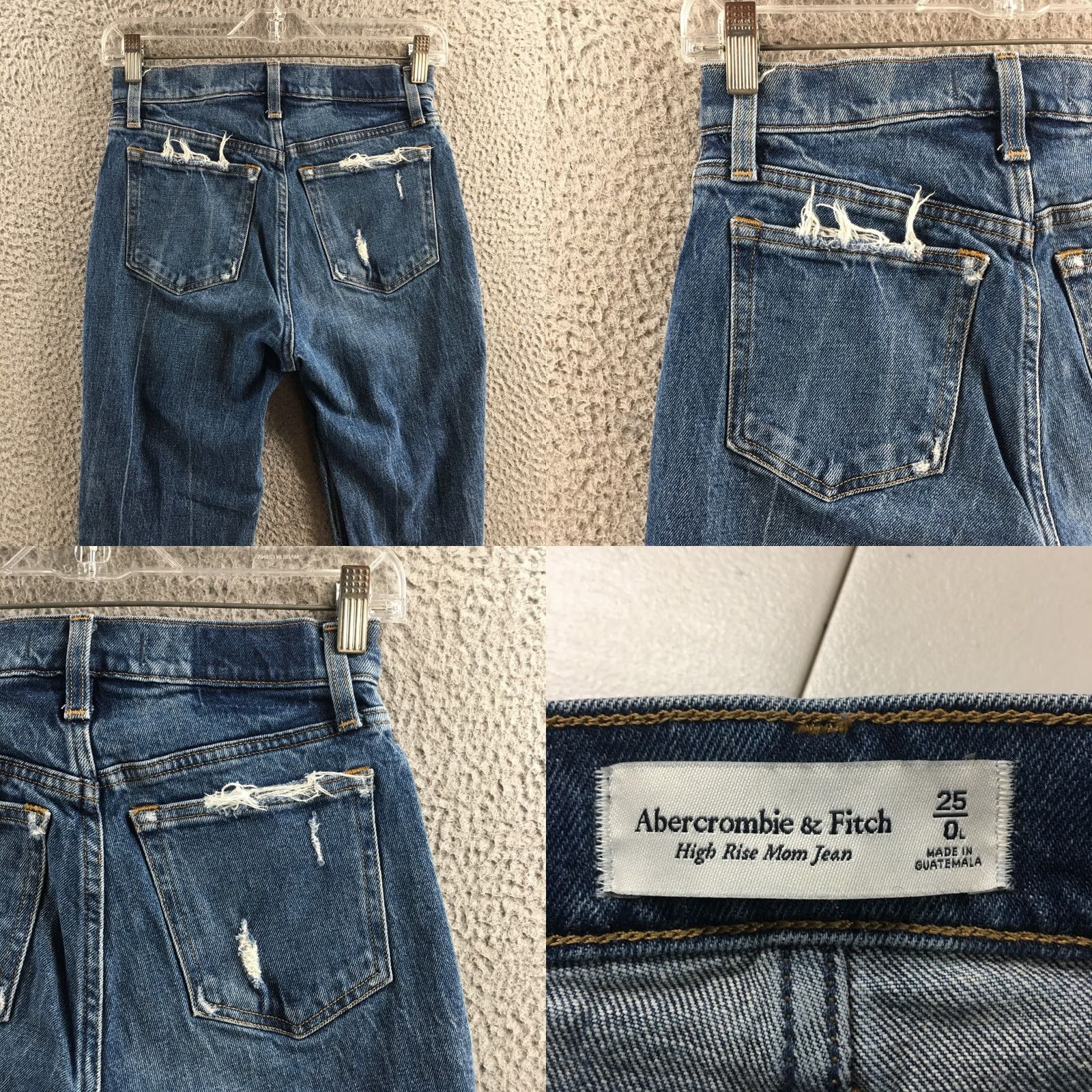 Abercrombie & Fitch Abercrombie & Fitch Hi-Rise Mom Jeans Womens 25 Blue Denim Distressed Raw Hem Jeans Size 42" / US 20 - 10 Thumbnail