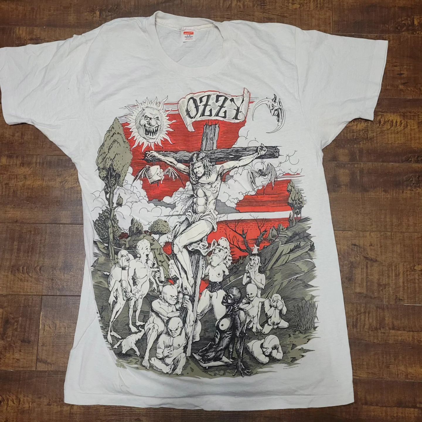 image of Hanes Ozzy Osbourne 1991 Glow In The Dark Shirt in White, Men's (Size Large)