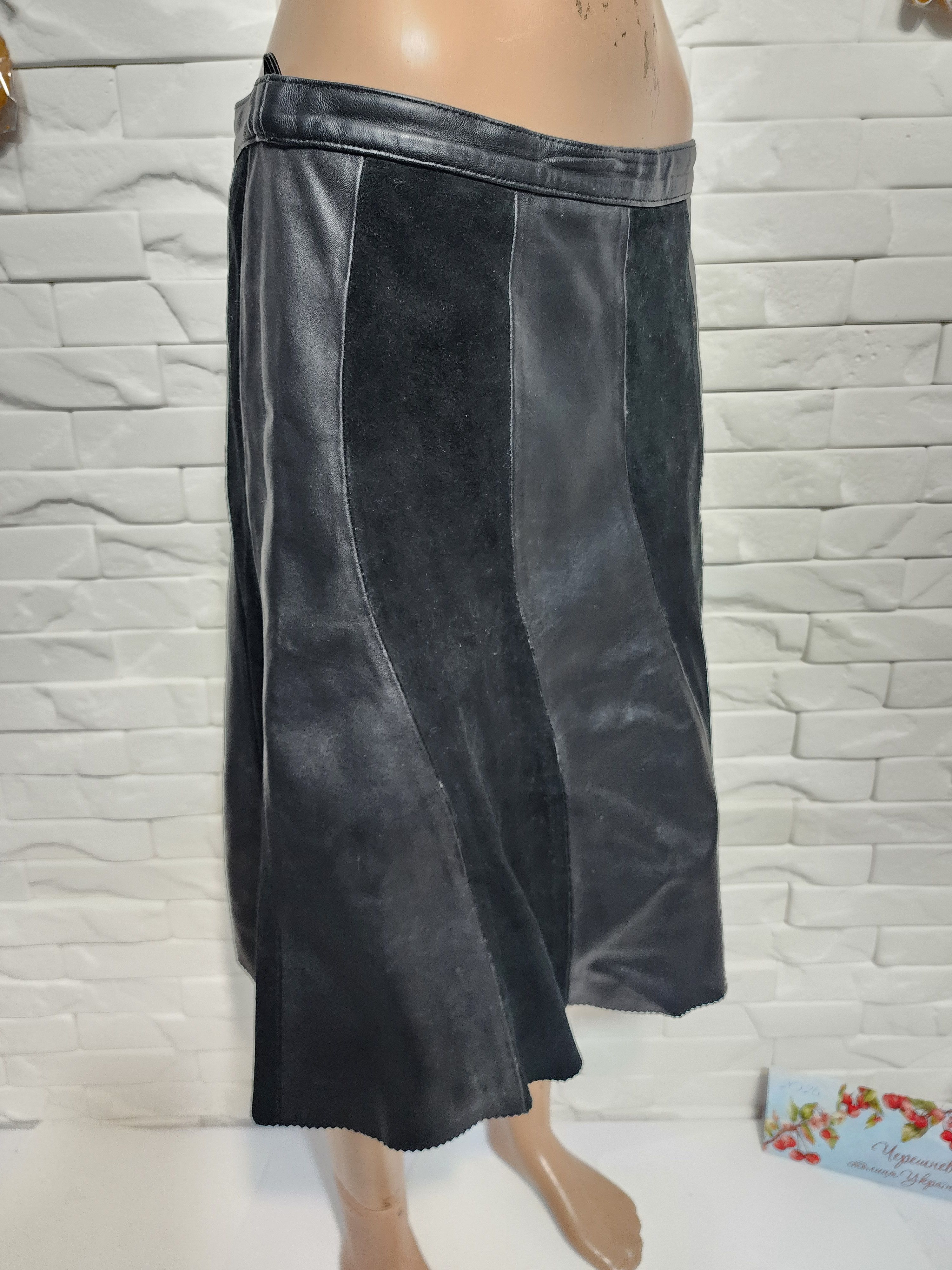 Other Black Leather & Suede Pleated Skirt Size 31" - 3 Thumbnail
