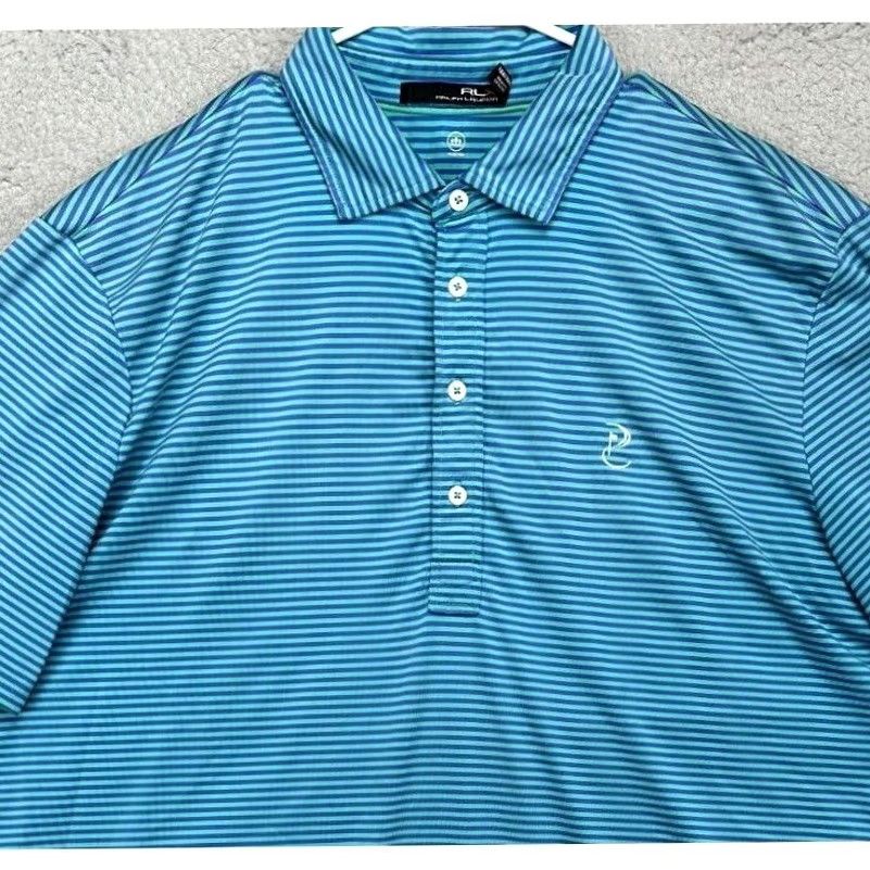 RLX Ralph Lauren RLX Ralph Lauren Golf Polo Shirt Mens Large Wicking Blue Green Stripe Logo Rugby Nylon? Size US L / EU 52-54 / 3 - 2 Thumbnail