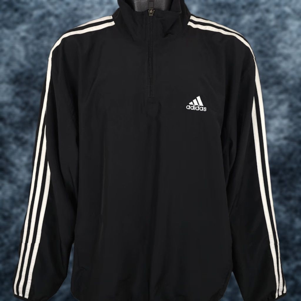 Adidas Adidas Windbreaker Jacket Mens Size Medium Black Quarter Zip Three Stripes Size US M / EU 48-50 / 2 - 1 Thumbnail