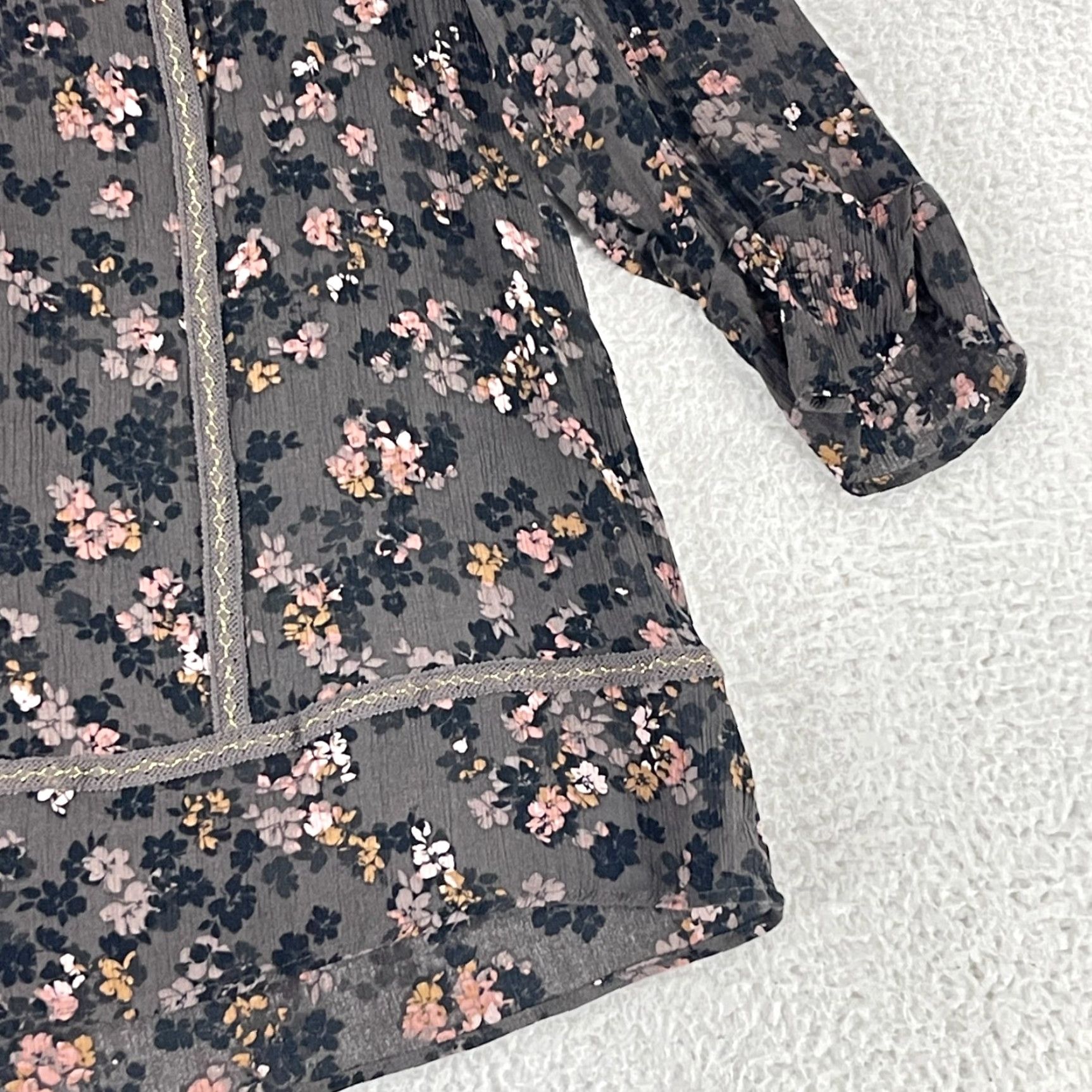 J. Jill J. Jill Shirt Women M Brown Floral Crepe Crochet 3/4 Sleeve Pullover Casual Size M / US 6-8 / IT 42-44 - 4 Thumbnail