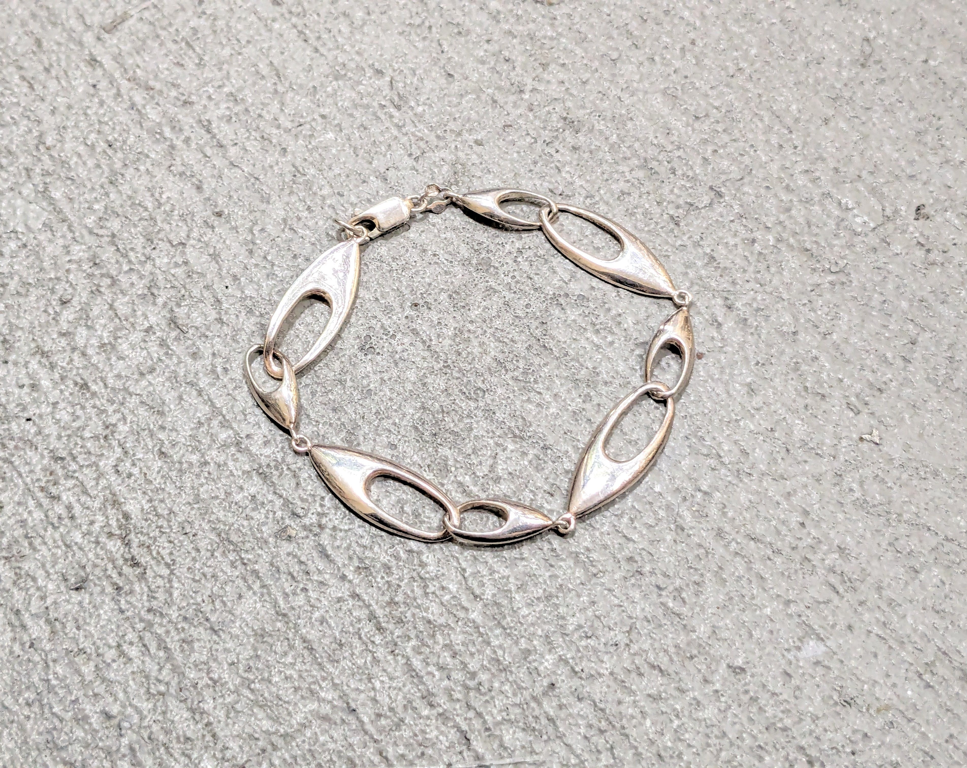 Jewelry Vintage Sterling Silver Bracelet Oval Link Chain 7.5" Modern Size ONE SIZE - 1 Thumbnail