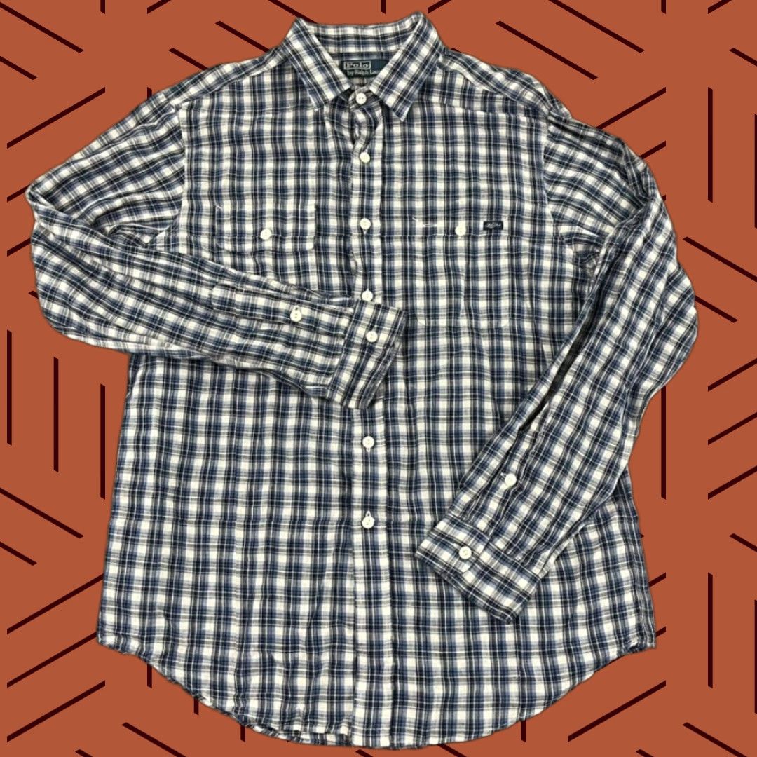 Ralph Lauren VINTAGE Ralph Lauren Shirt Mens Large Blue Plaid Linen Blend Button Up Preppy Old Money Size US L / EU 52-54 / 3 - 1 Thumbnail