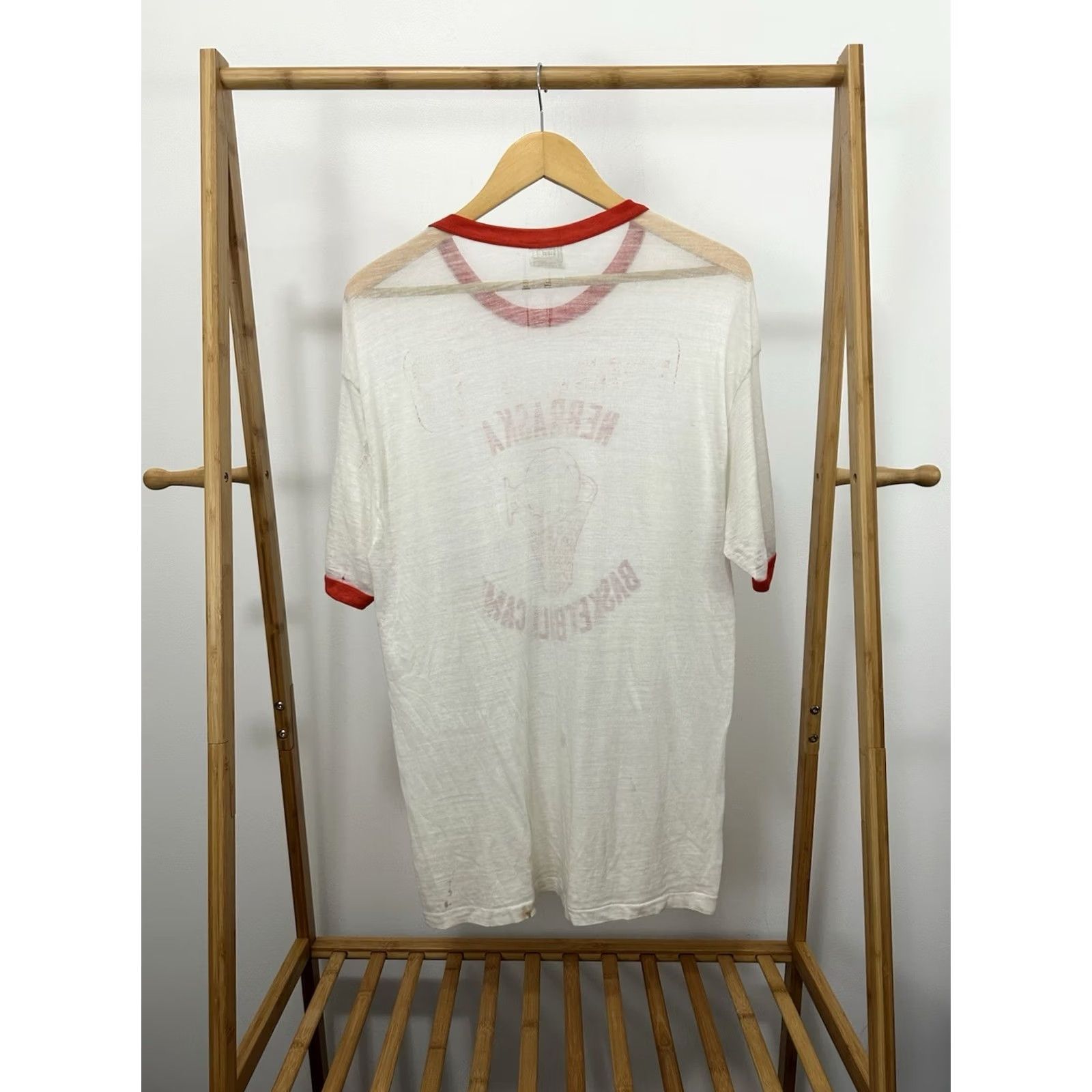 Hanes VTG 80s Nebraska Basketball Camp Super Paper Thin Burnout Ringer Worn T-Shirt XL Shirt Mens White Hanes Size US XL / EU 56 / 4 - 2 Thumbnail