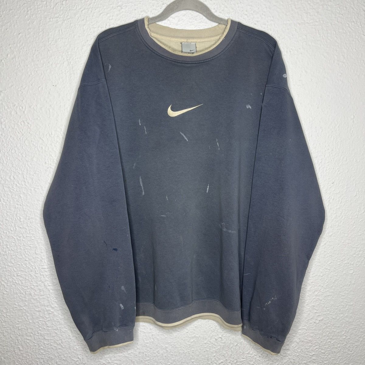 Nike × Vintage Vintage Nike Sweatshirt Distressed Ripped Center Swoosh Size US XL / EU 56 / 4 - 1 Thumbnail