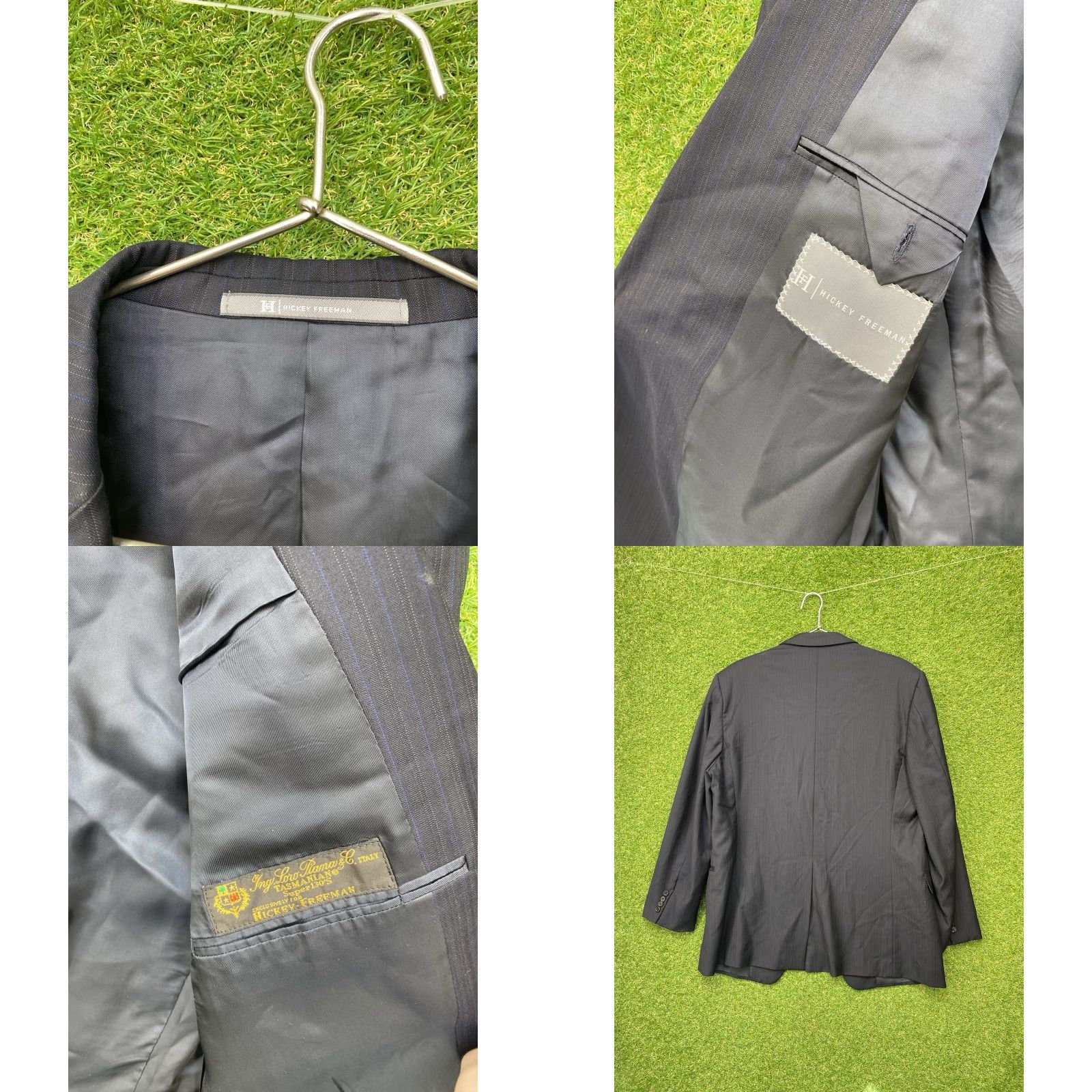 Vintage Hickey Freeman Blazer Mens 44R Black Stripe Wool 2-Button Notch Single-Breasted Classic Professional Modern 130’s Jacket Coat Dress Size 44R - 8 Thumbnail