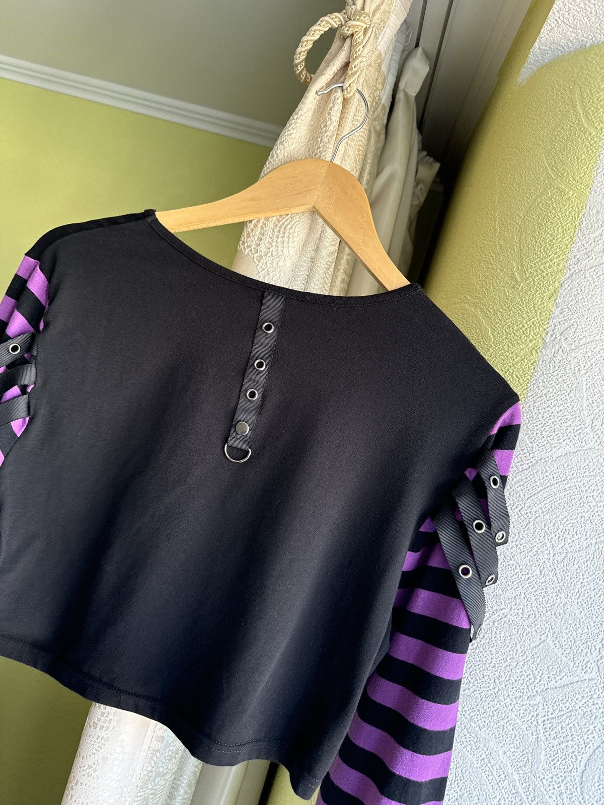 Hysteric Glamour Vintage Emo Punk Goth Cropped Longsleeve Top Black Purple Size M / US 6-8 / IT 42-44 - 11 Thumbnail