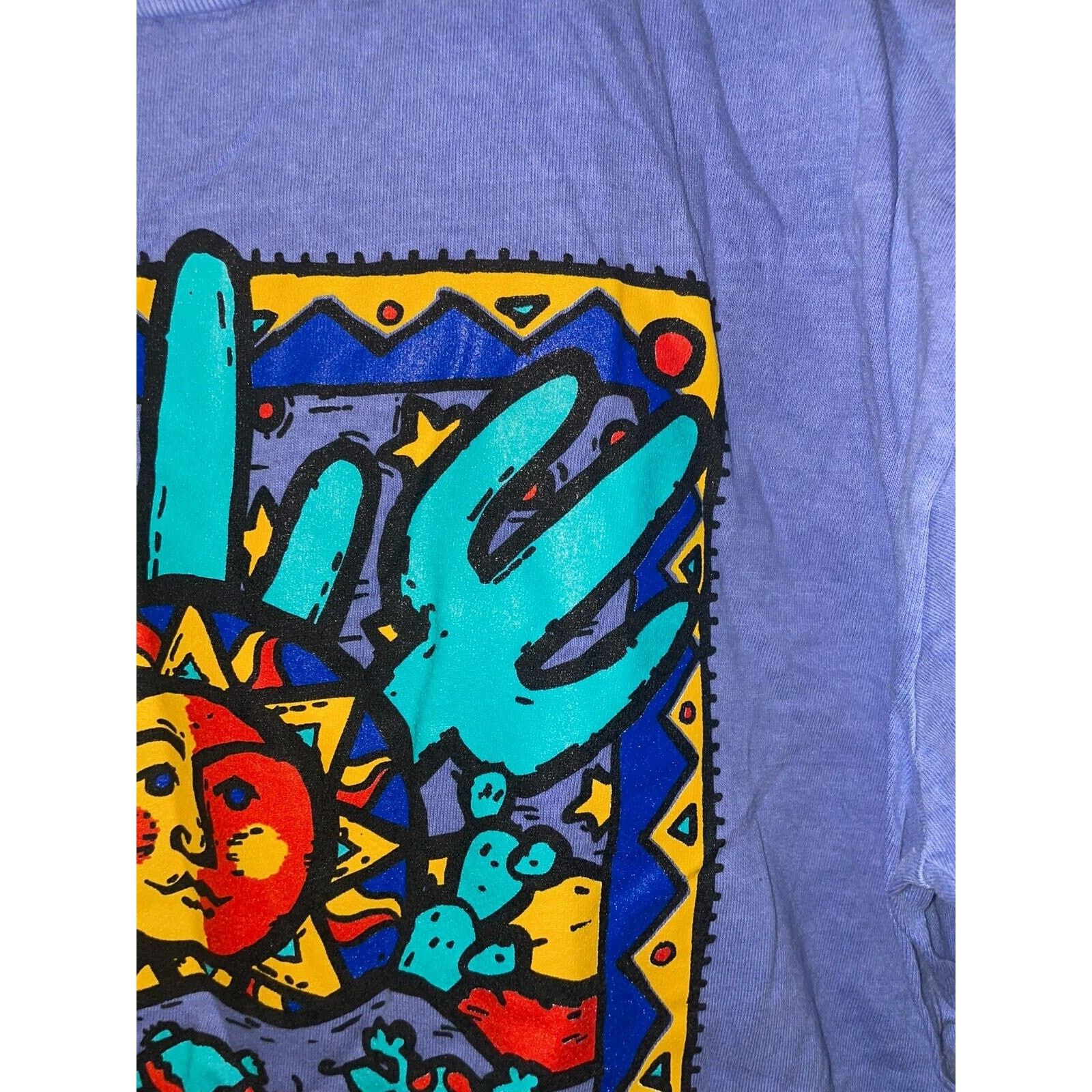 Vintage Retro 1990s Native American Inspired Art Work Blue Tee Shirt Size US L / EU 52-54 / 3 - 5 Thumbnail