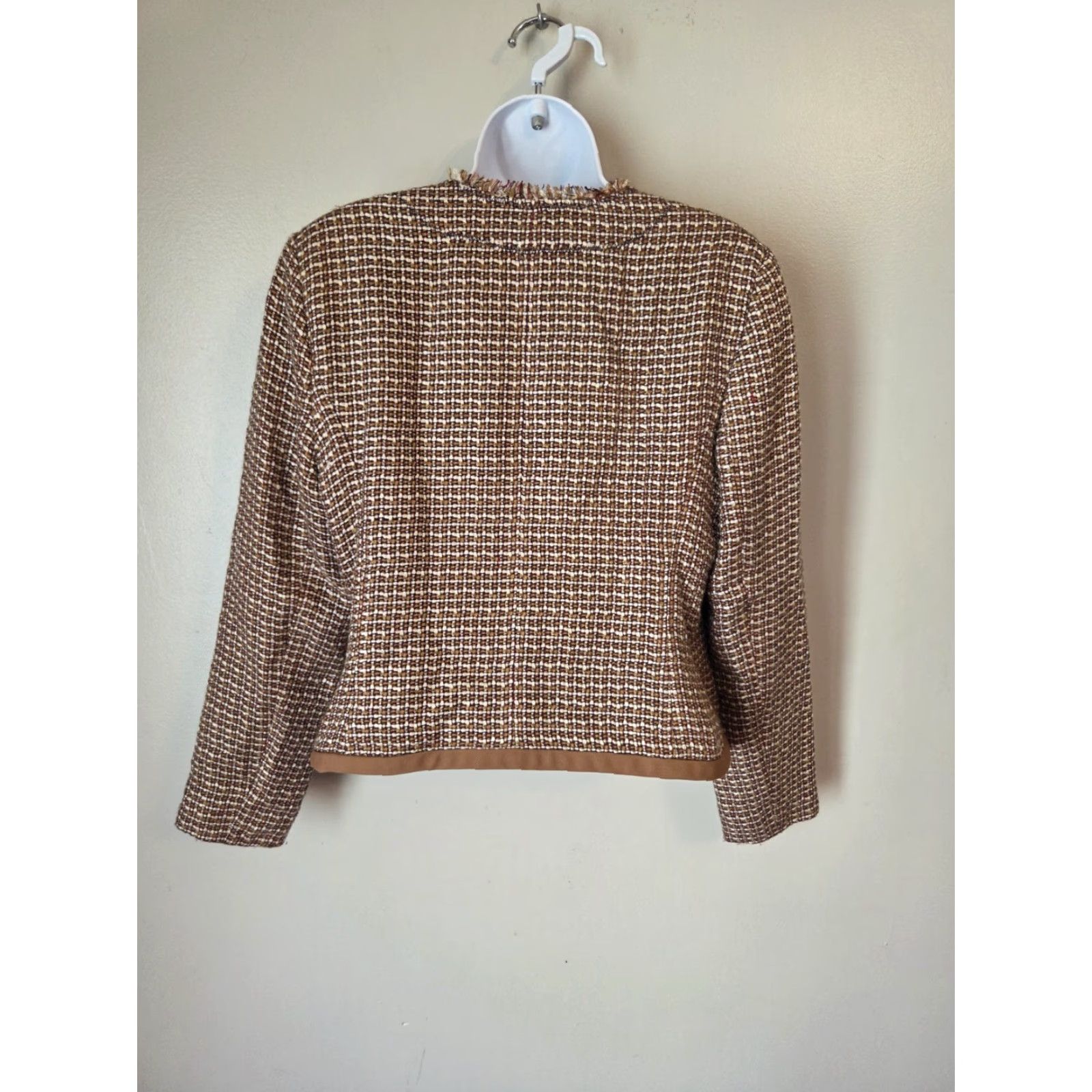 Ellen Tracy Ellen Tracy Blazer Jacket Brown Cream Checkered Tweed Full Zip Wool Regular M Womens Size M / US 6-8 / IT 42-44 - 7 Thumbnail